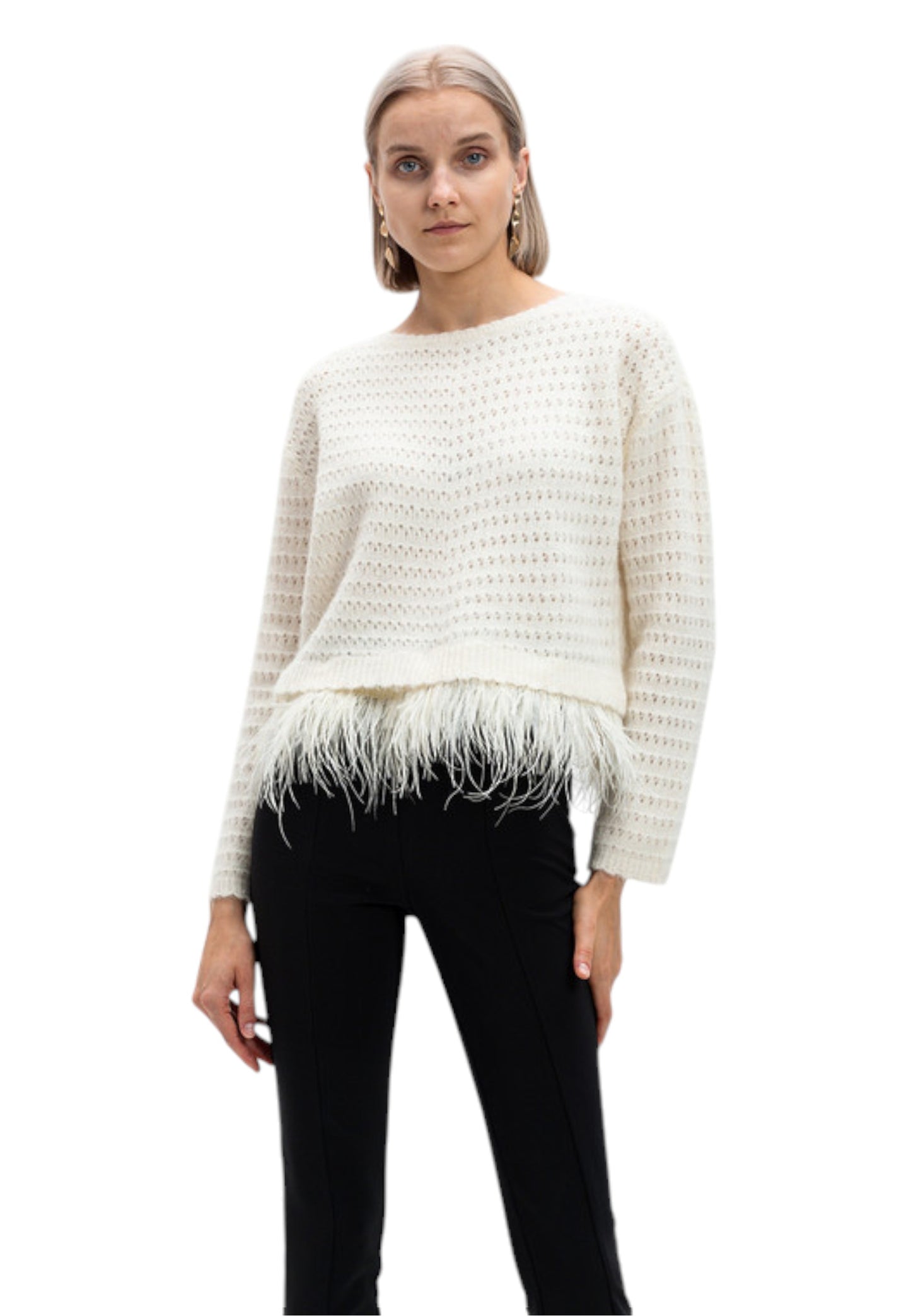 Maglione A Girocollo Donna Twinset Con Mix Punti E Piume  242TP3251