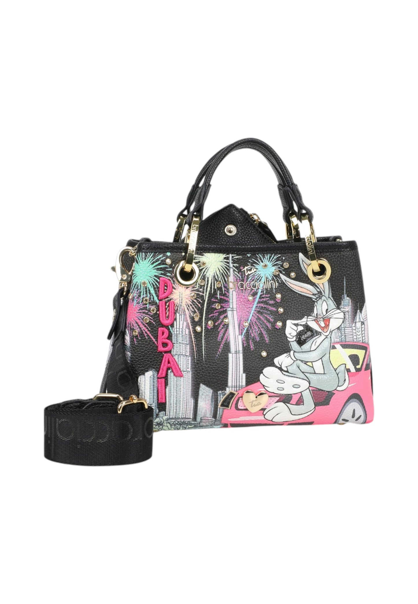 Borsa A Mano Donna Braccialini Stampa Bugs Bunny Skyline Dubai Cartoline Lt LT250YY