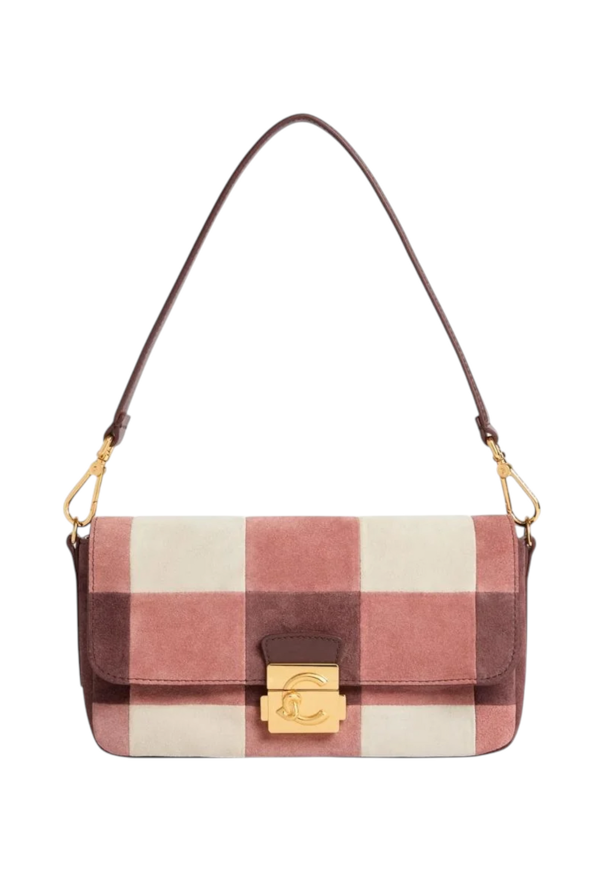 Borsa A Spalla Donna Coccinelle Motivo Vichy, In camoscio, Chiusura con dettaglio lock C-Me Lock Vi.p E1V5S120201