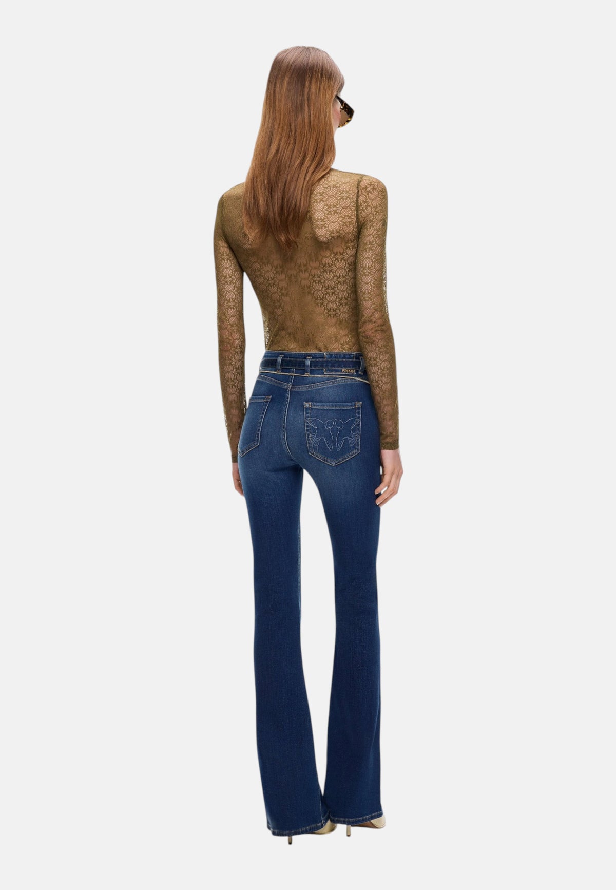Jeans Flare Fit Donna Pinko Vestibilit� flare, gamba svasata dal ginocchio, design cinque tasche, denim stretch, cintura abbinata con fibbia Love Birds, ricamo sulla tasca posteriore Flora 100166A3FR