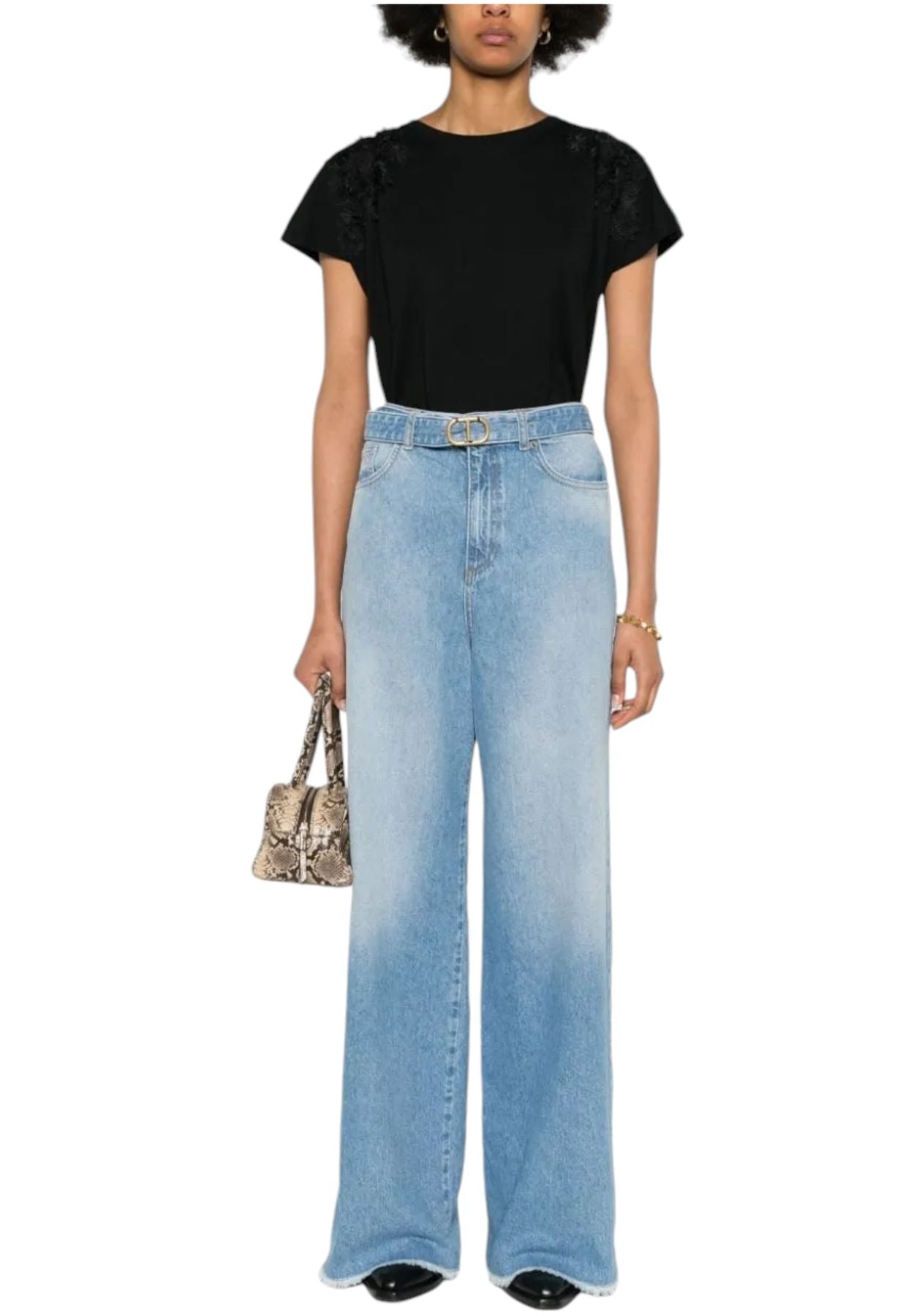 T-Shirt Manica Corta Donna Twinset Con Patch Fiori  241TT2270
