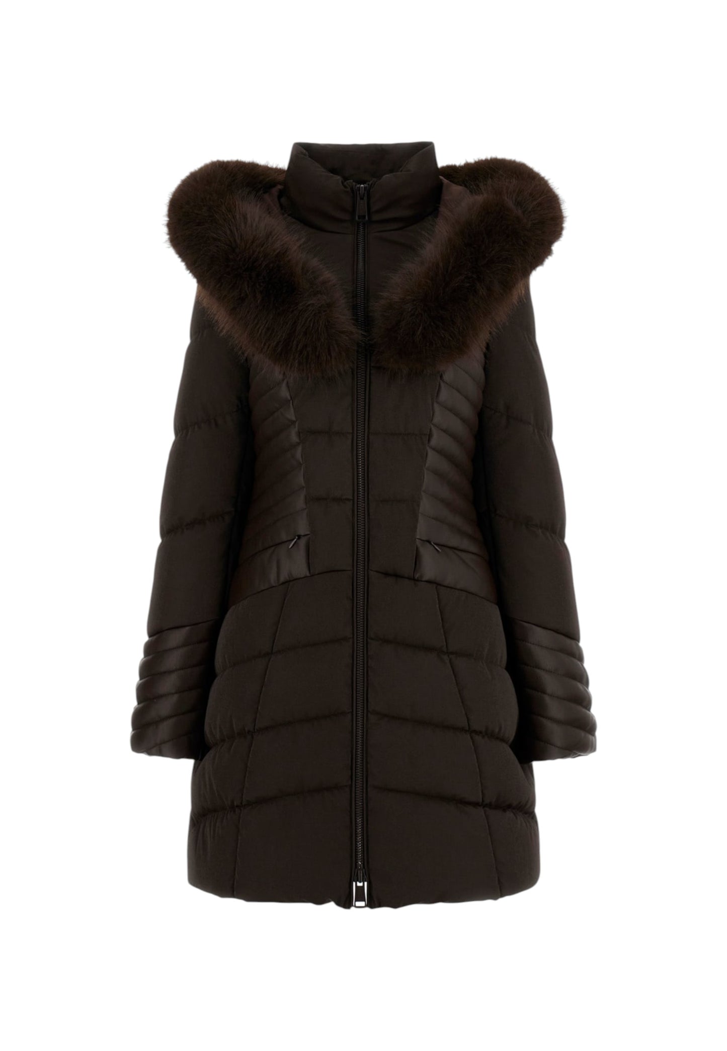 Piumino Lungo Donna Guess Con Cappuccio In Eco Pelliccia New Oxana W4BL61WGLZ0