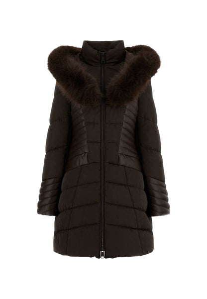 Piumino Lungo Donna Guess Con Cappuccio In Eco Pelliccia New Oxana W4BL61WGLZ0