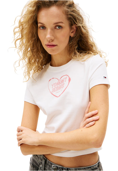 T-Shirt Manica Corta Donna Tommy Jeans  Tjw Slim Sh Heart DW0DW21390