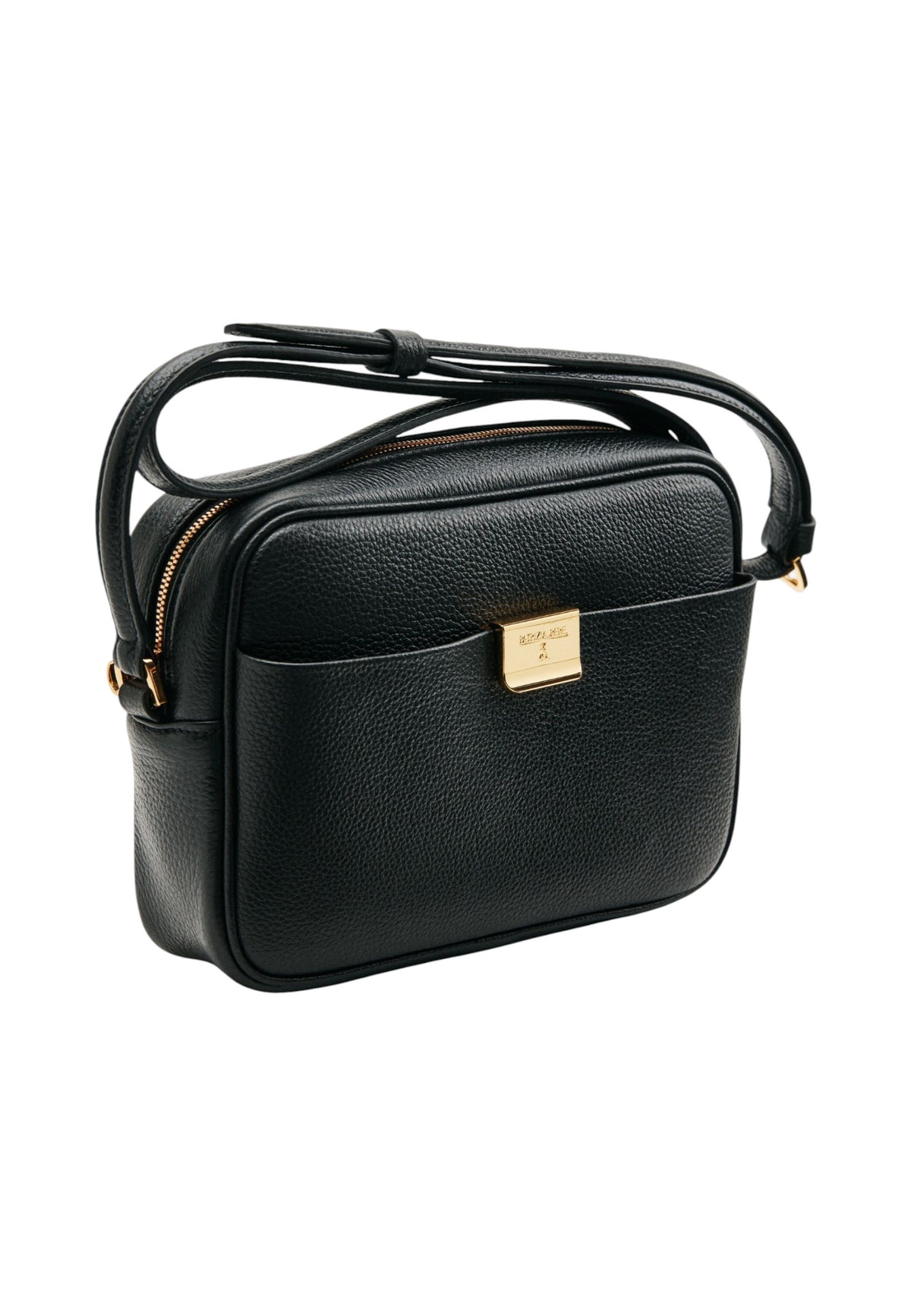 Borsa A Tracolla Donna Patrizia Pepe Camera case, Pelle di vitello martellata, Chiusura superiore con zip, Tasca frontale con chiusura magnetica, Tasca interna aperta, Incisione Fly, Galvanica Dark Gold  8B0241L001