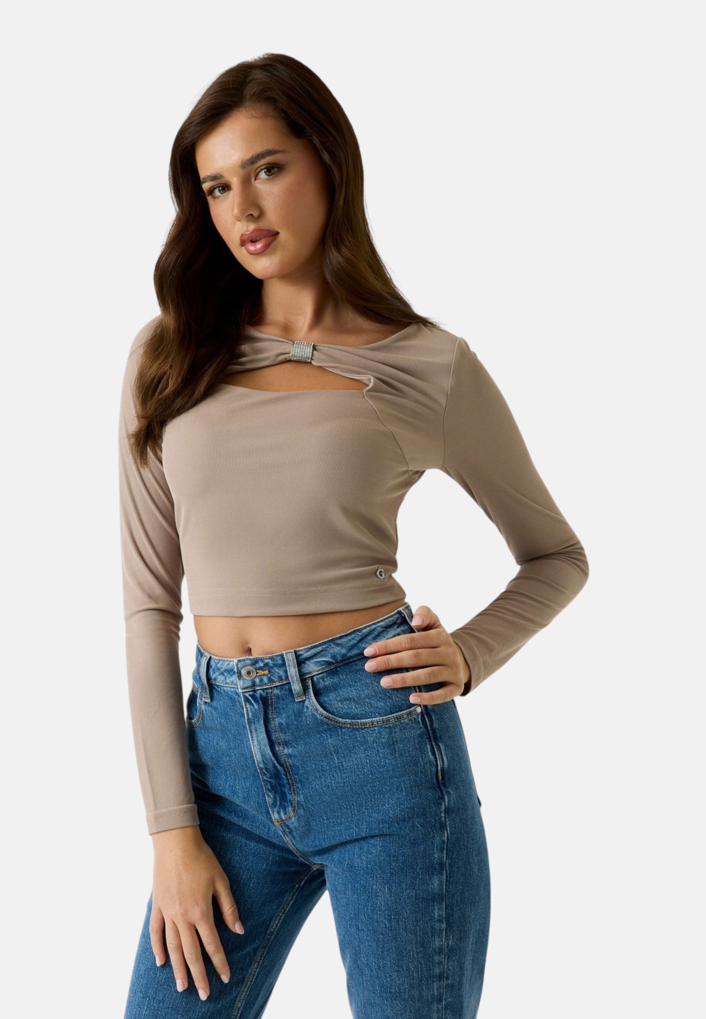 Top Manica lunga Donna Guess  Milena Front Bow W6RP11KAQL2