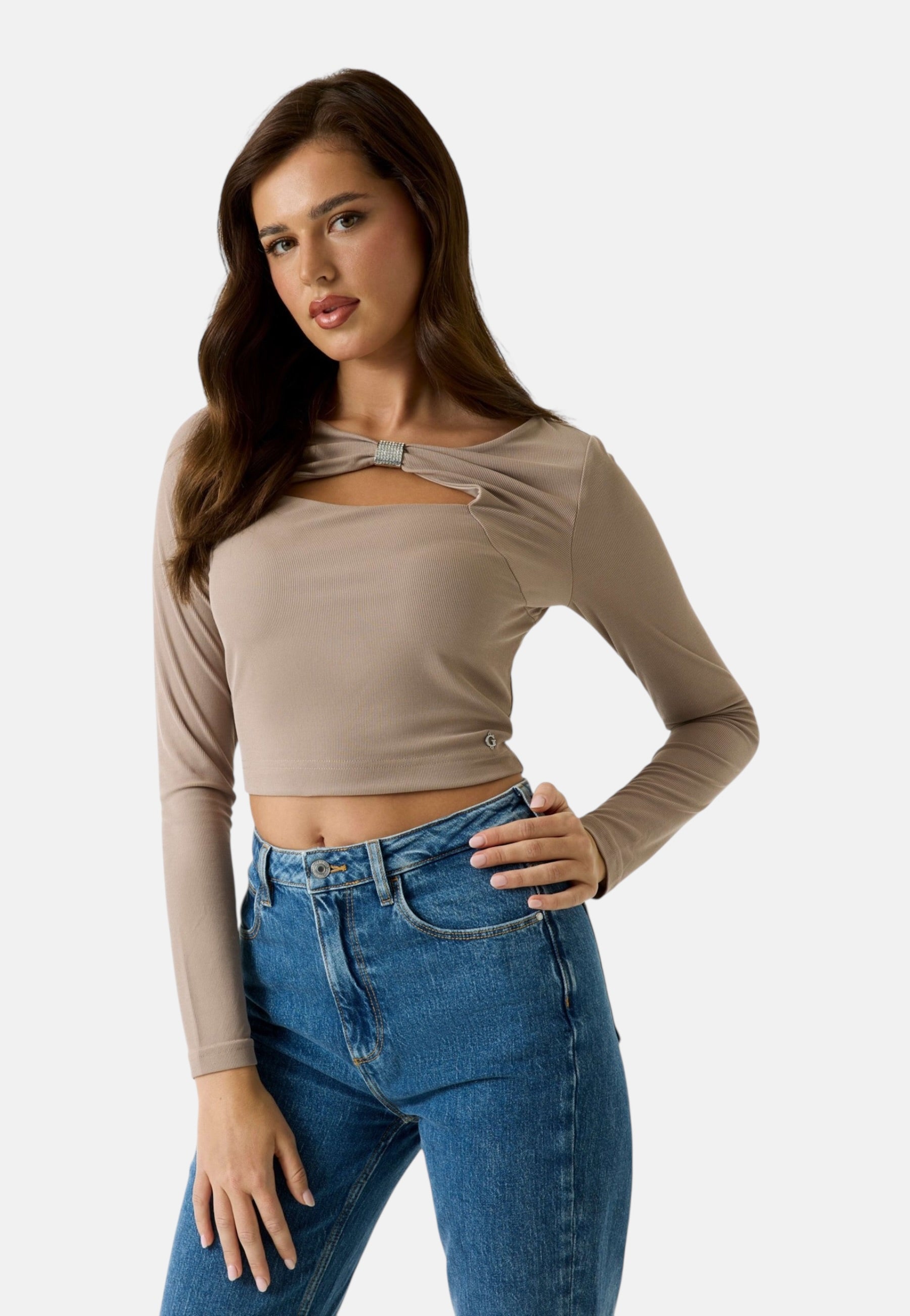 Top Manica lunga Donna Guess  Milena Front Bow W6RP11KAQL2