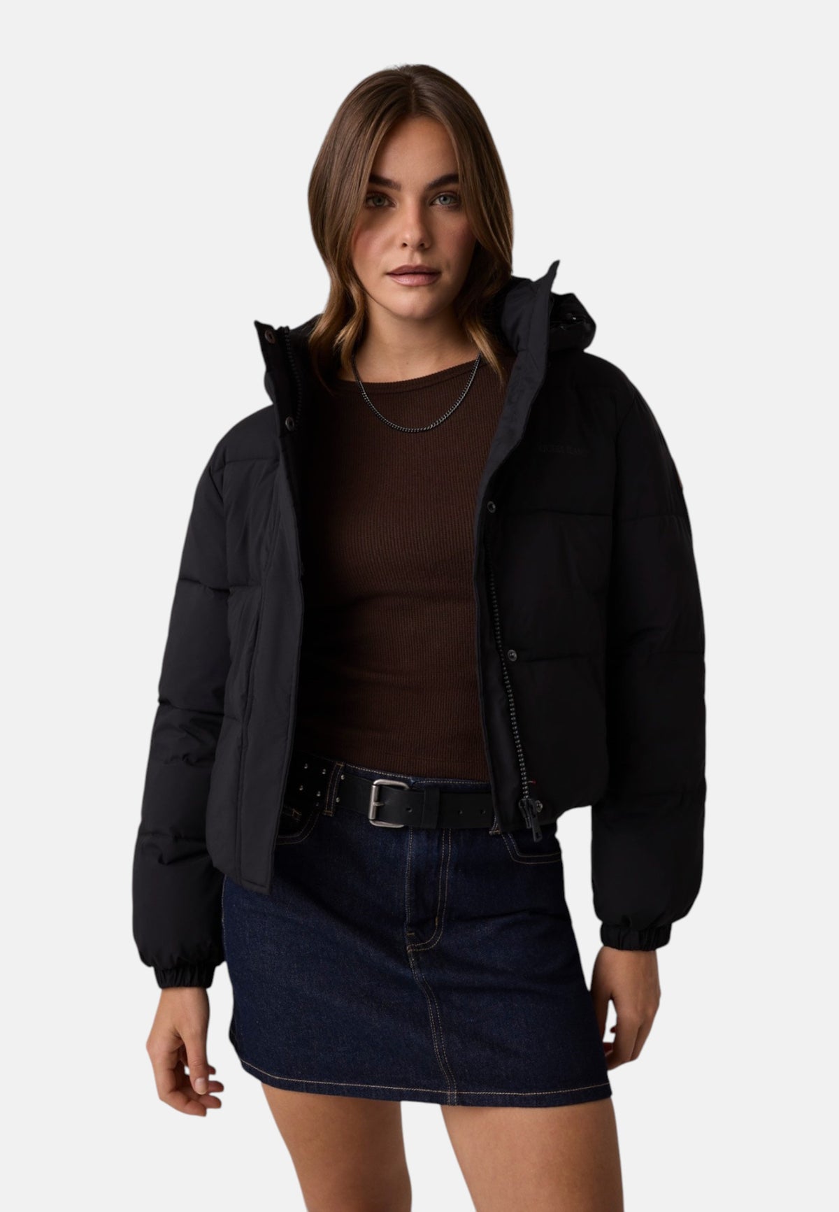 Piumino Corto Donna Guess Cropped, Imbottito, Con Cappuccio Gj W6BL25W3788