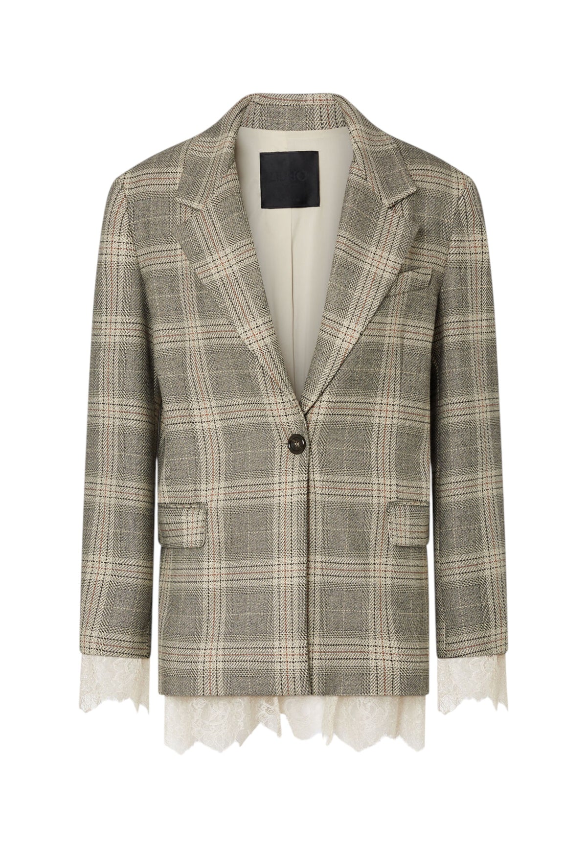 Giacca Blazer Donna Liu Jo Monopetto A Quadri Con Bordo Pizzo  CF6057T859A