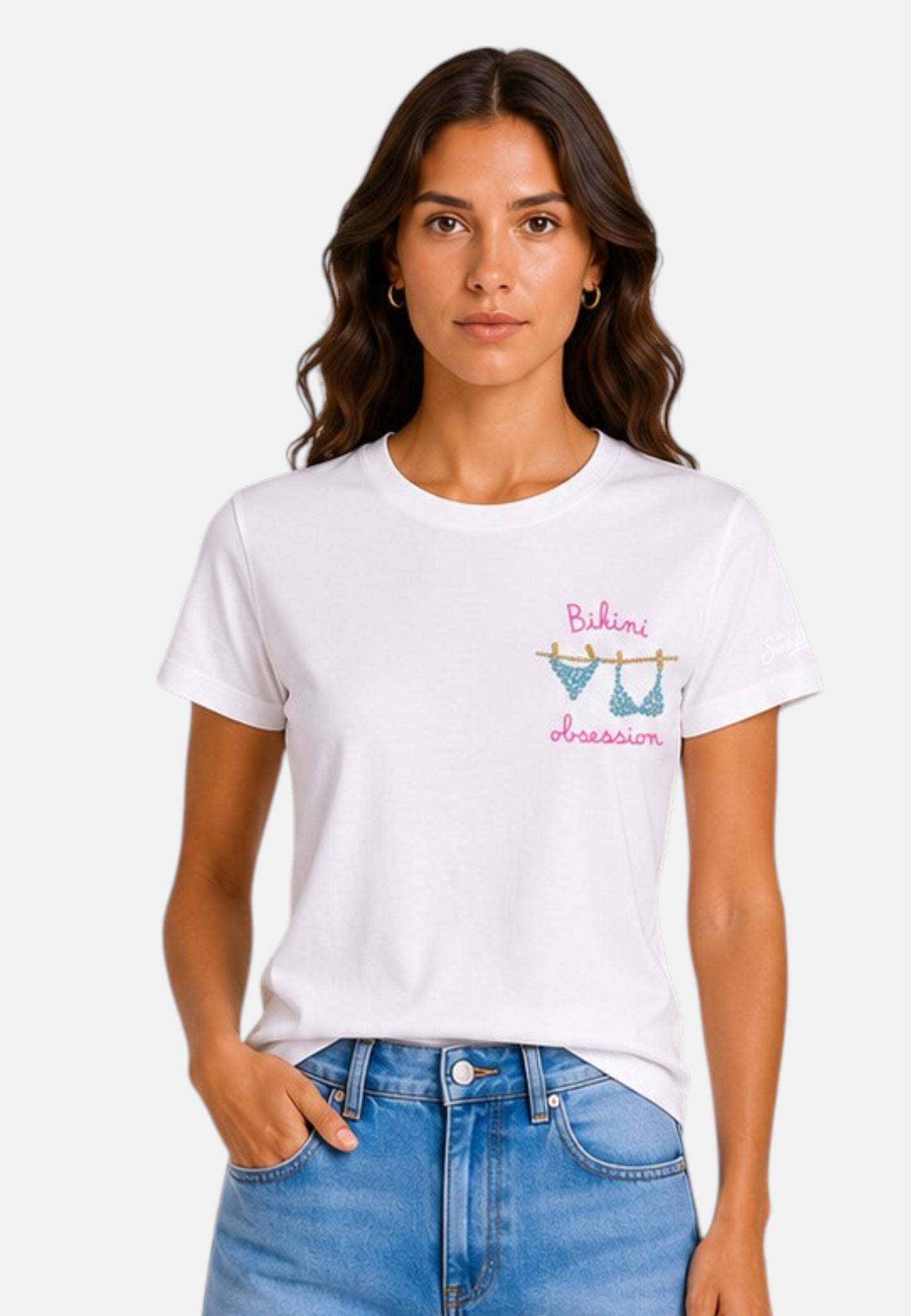 T-Shirt Manica Corta Donna Mc2 Saint Barth Bikini Obsession Strass Emb Emilie EMI0001
