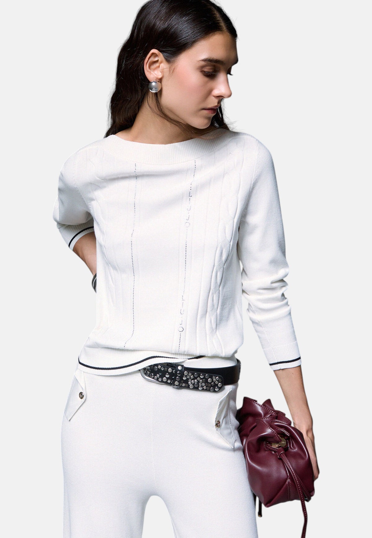 Maglia Scollo A Barca Donna Liu Jo Con Trecce E Strass  TF6189MS63L
