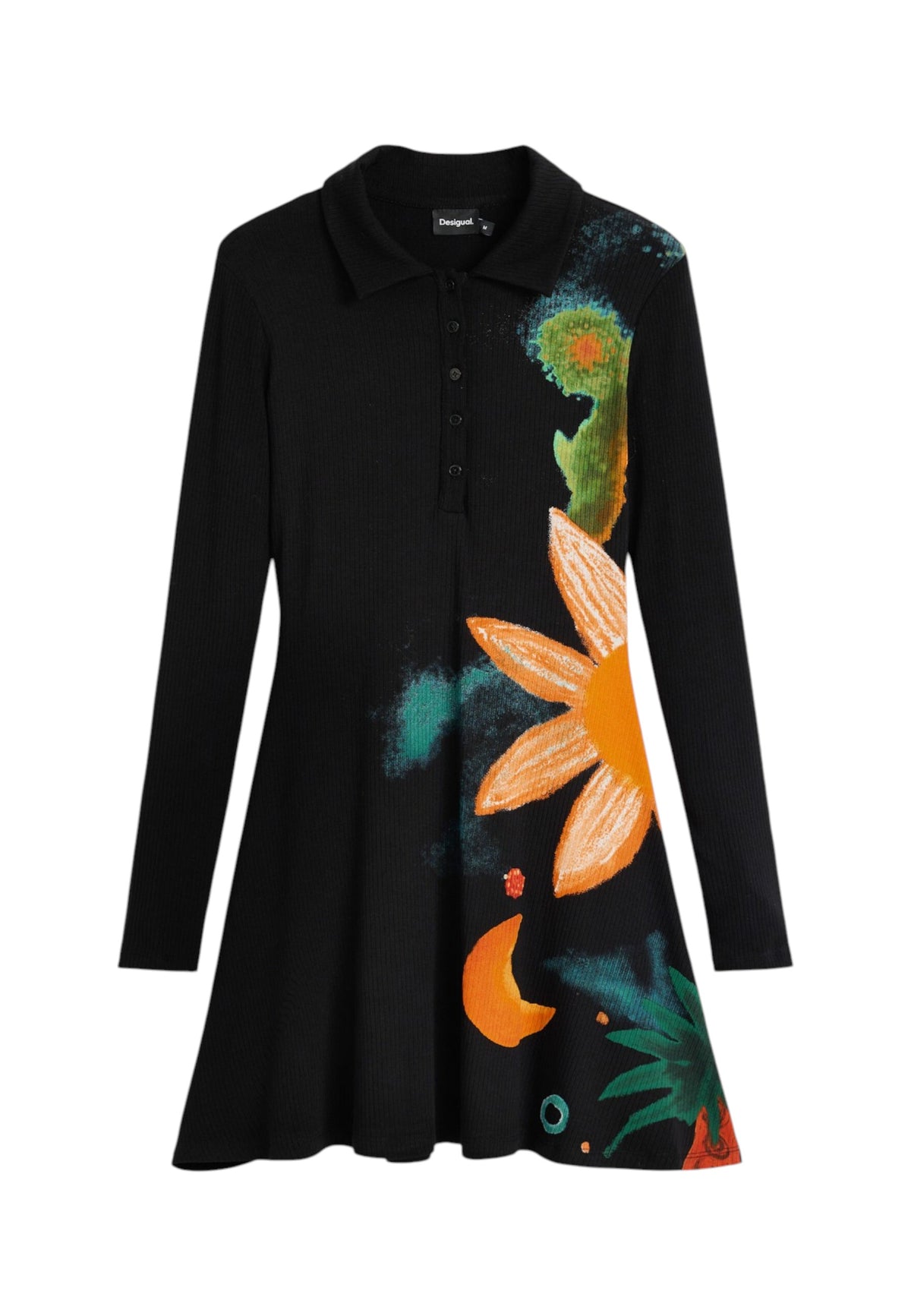 Vestito Corto Donna Desigual Grande, Motivo floreale, Fit regular, Manica lunga, Collo a camicia Edimburgo 26WWVK30
