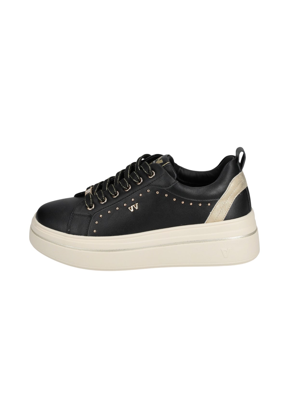 Sneakers Basse Donna Valleverde chiusura con lacci, piccoli rivetti laterali, inserto a contrasto sul tallone, suola spessa, sottopiede in pelle  V35450