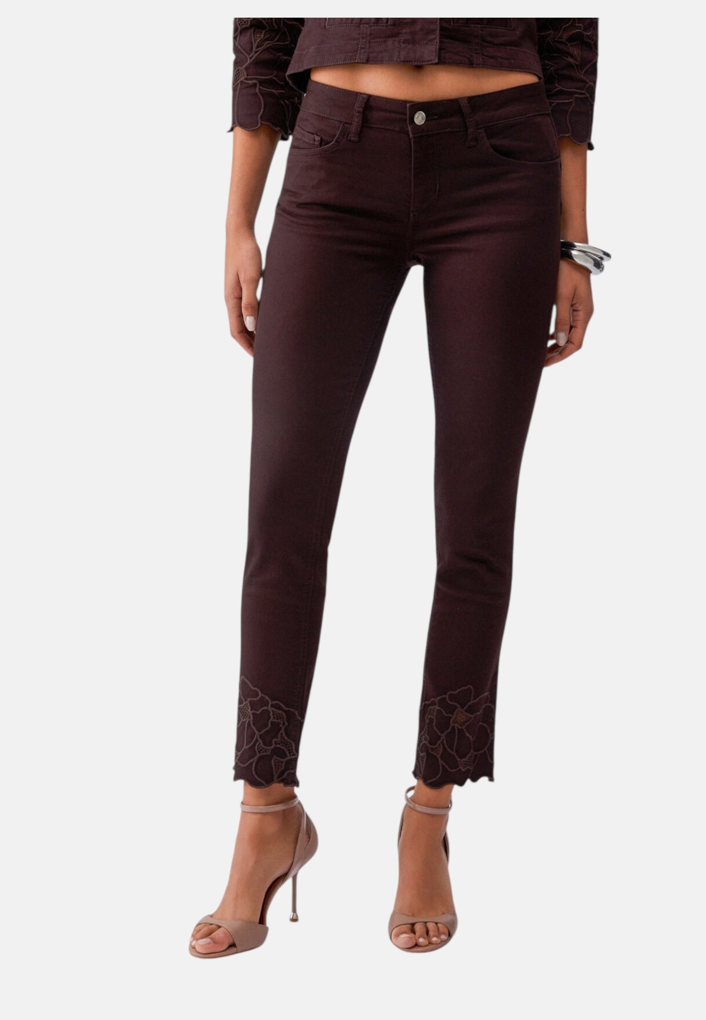 Pantaloni Skinny Fit Donna Liu Jo Con Ricamo Sangallo Vita Regolare Ideal WA6260T367A