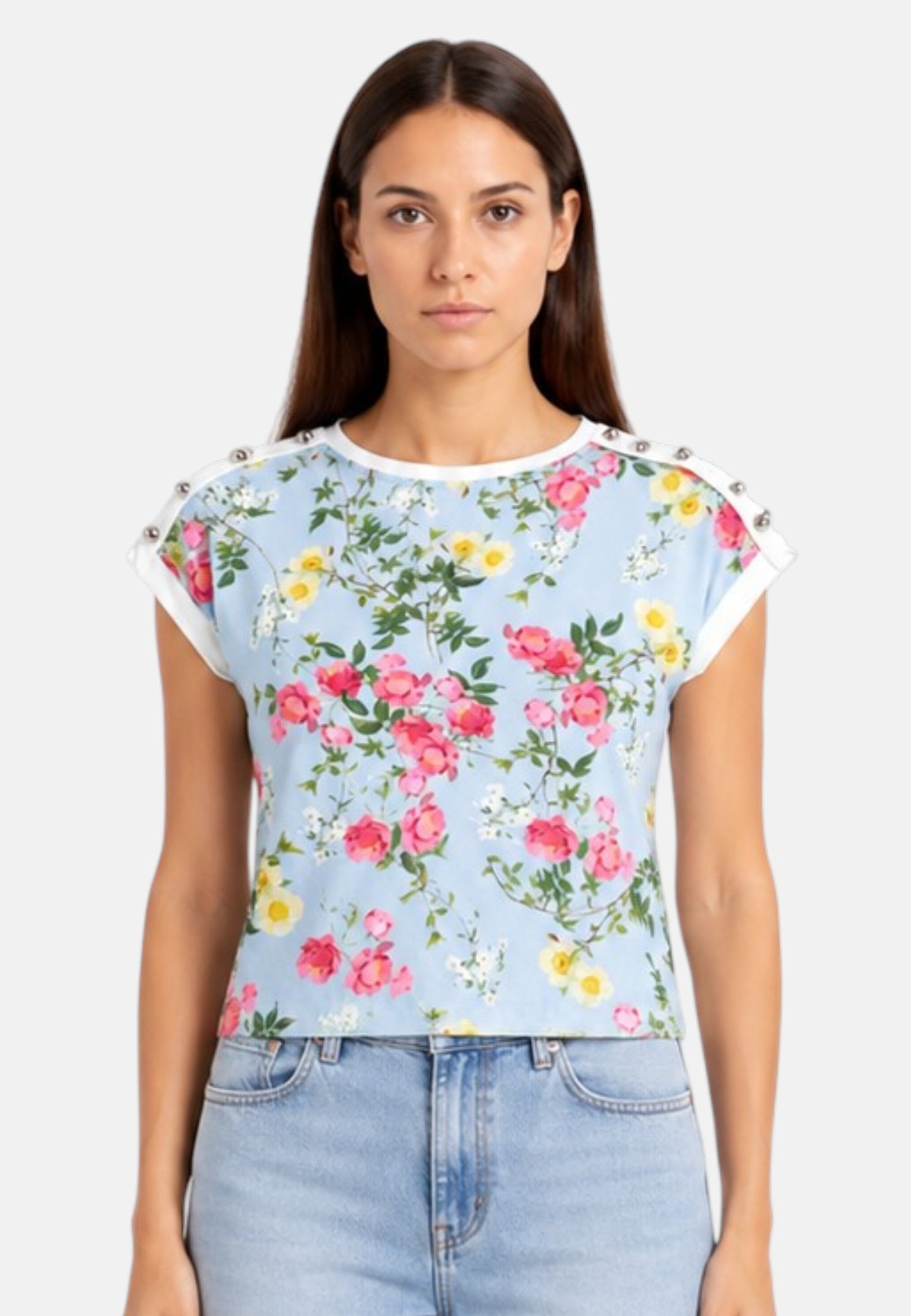 T-Shirt Manica Corta Donna Liu Jo Lt. Blu Botanic  WA6437J6308