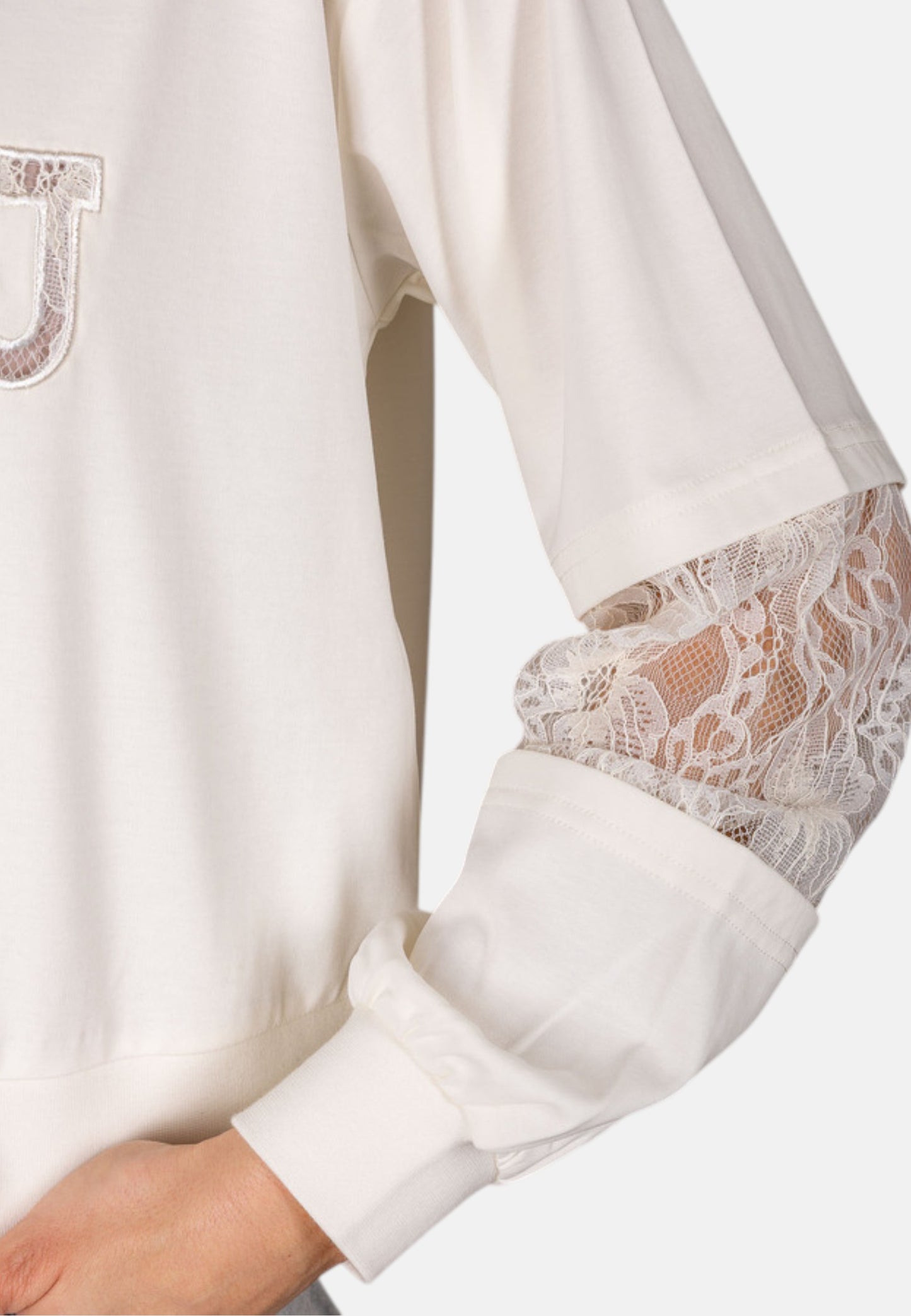 Felpa A Girocollo Donna Liu Jo Con Inserti In Pizzo  TA6282J3855