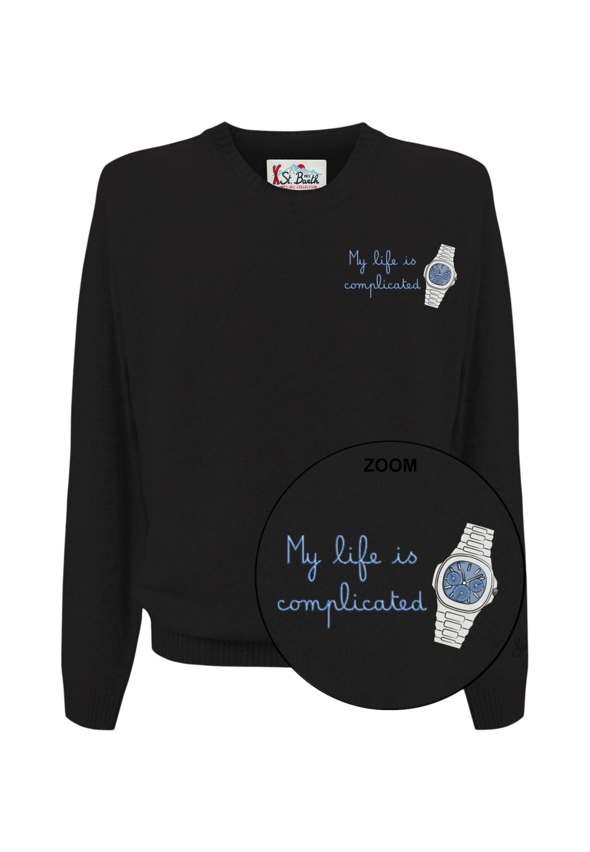 Maglione A Girocollo Uomo Mc2 Saint Barth Maniche Lunghe, Polsi E Fondo A Coste, Un Orologio E La Frase My Life Is Complicated Heron Light Embry HER0024-LIFE-COMPLICATED