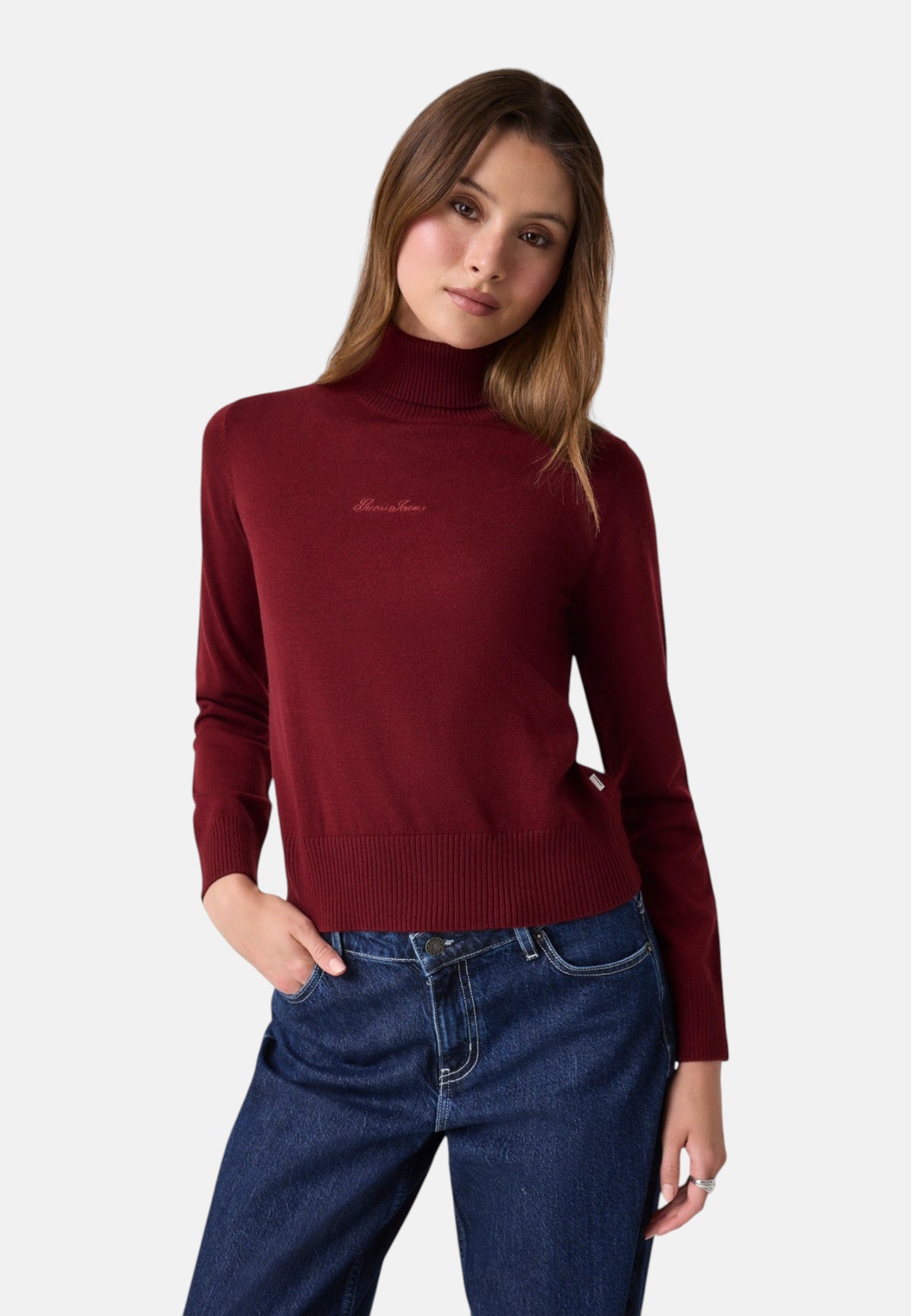 Maglione Collo Alto Donna Guess Logo ricamato Gj W6BR03Z1246