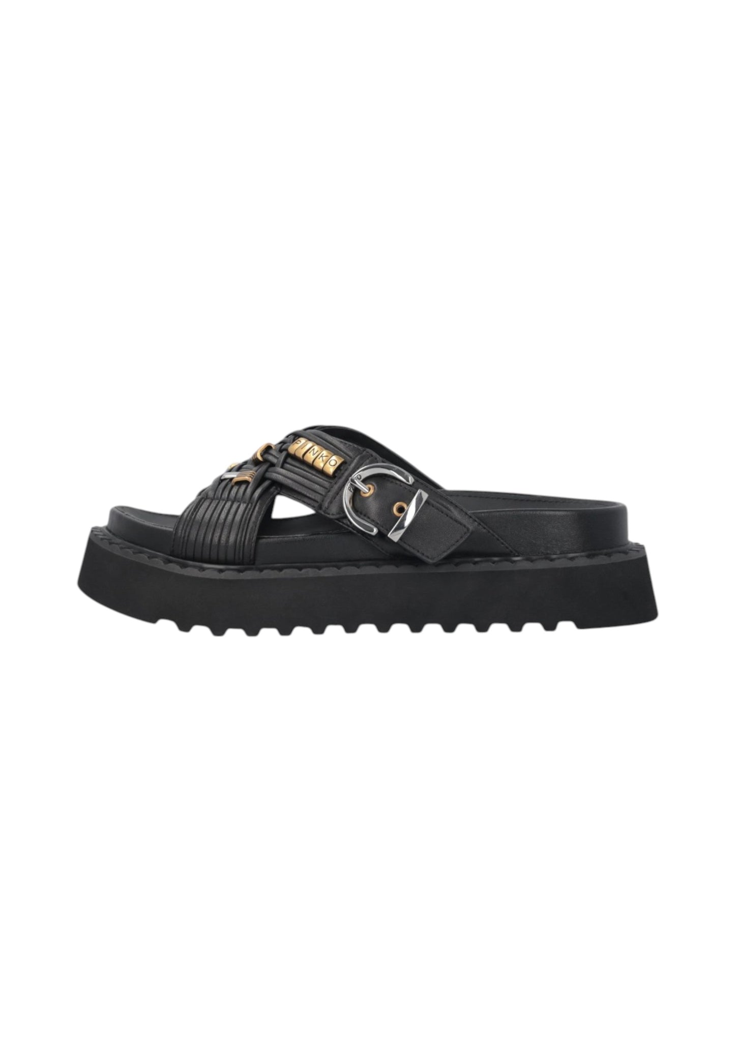 Sandali Bassi Donna Pinko In Nappa Intrecciata Con Anelli Metallici Kate 09 SD0537P003