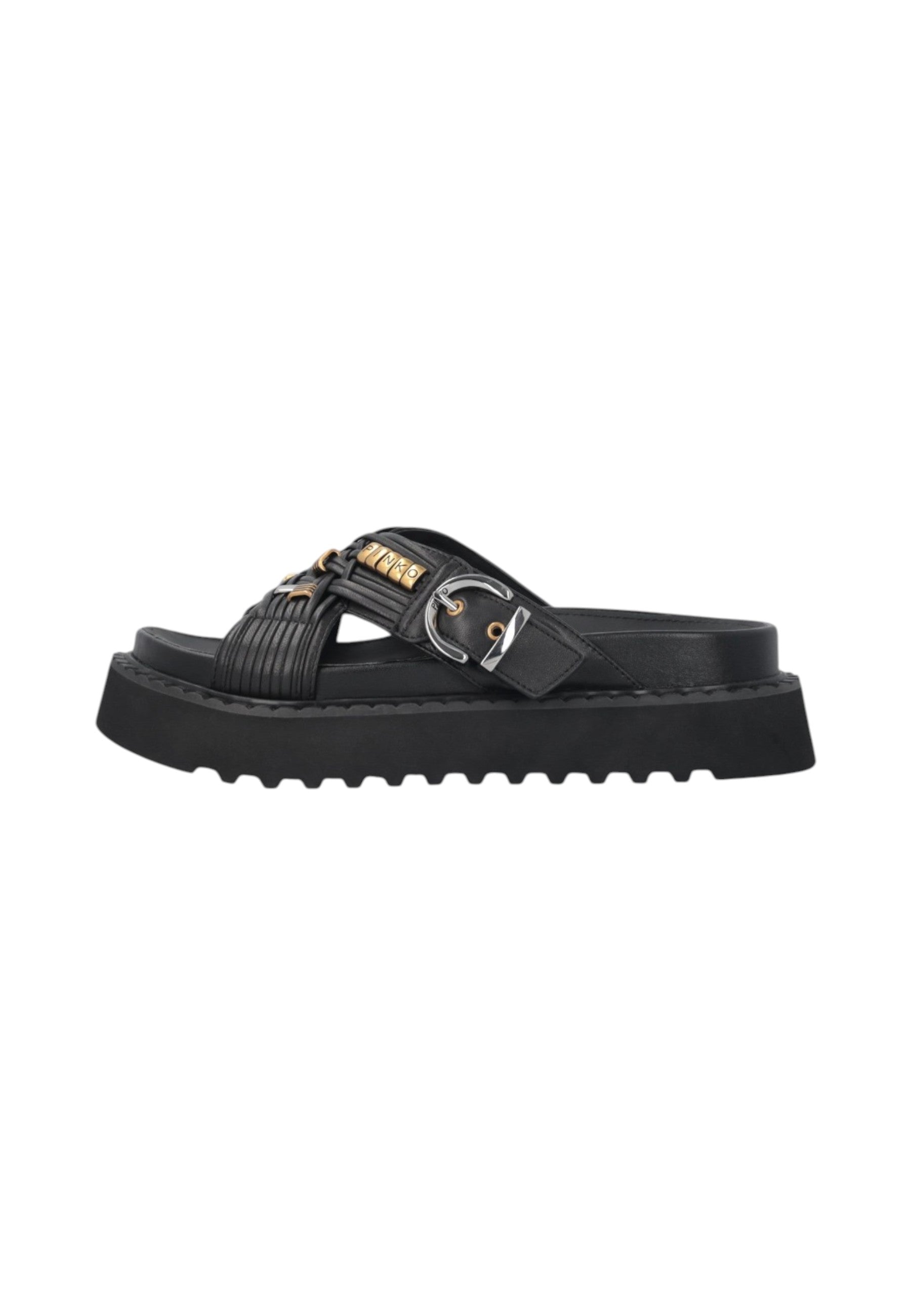 Sandali Bassi Donna Pinko In Nappa Intrecciata Con Anelli Metallici Kate 09 SD0537P003