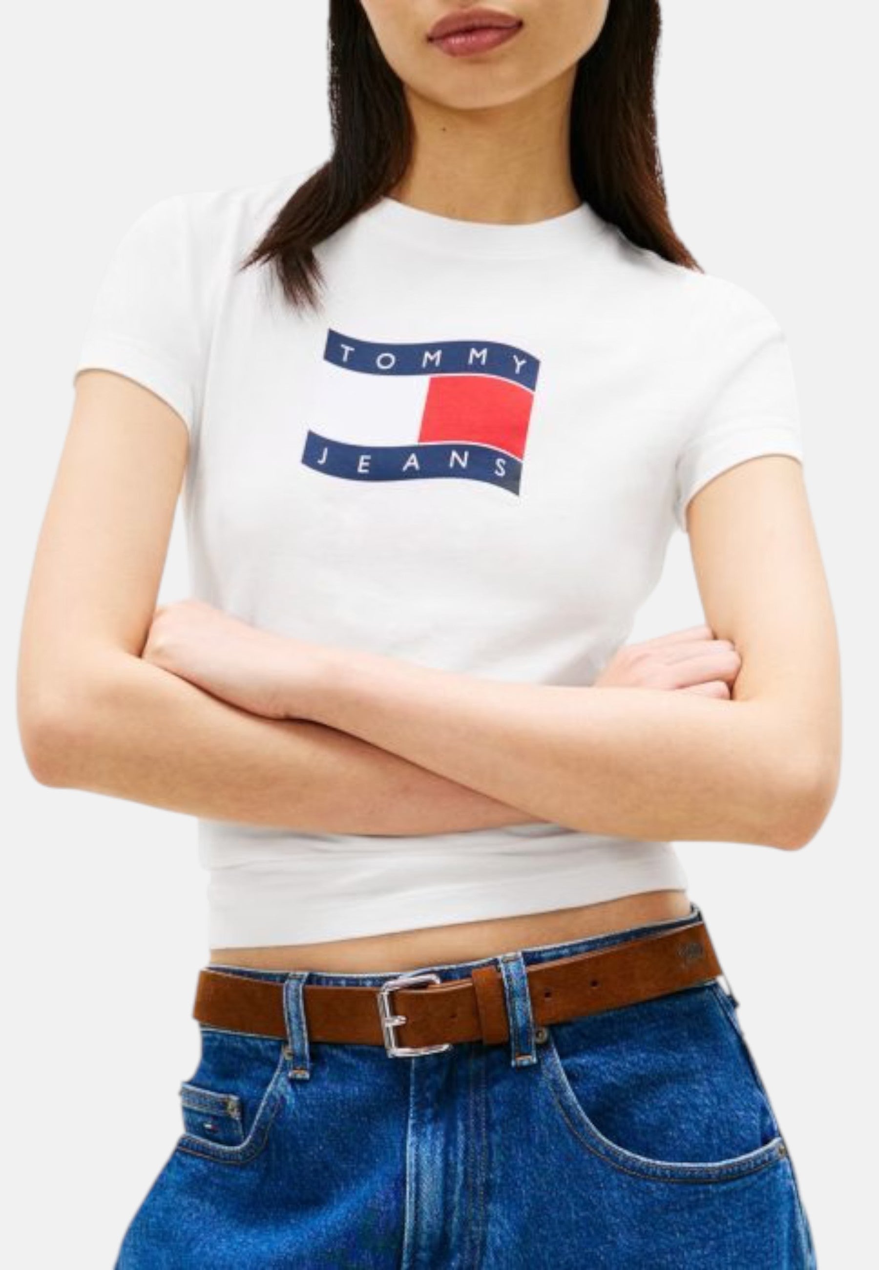 T-Shirt Manica Corta Donna Tommy Jeans  Tjw Slim Wavy Flag DW0DW22781