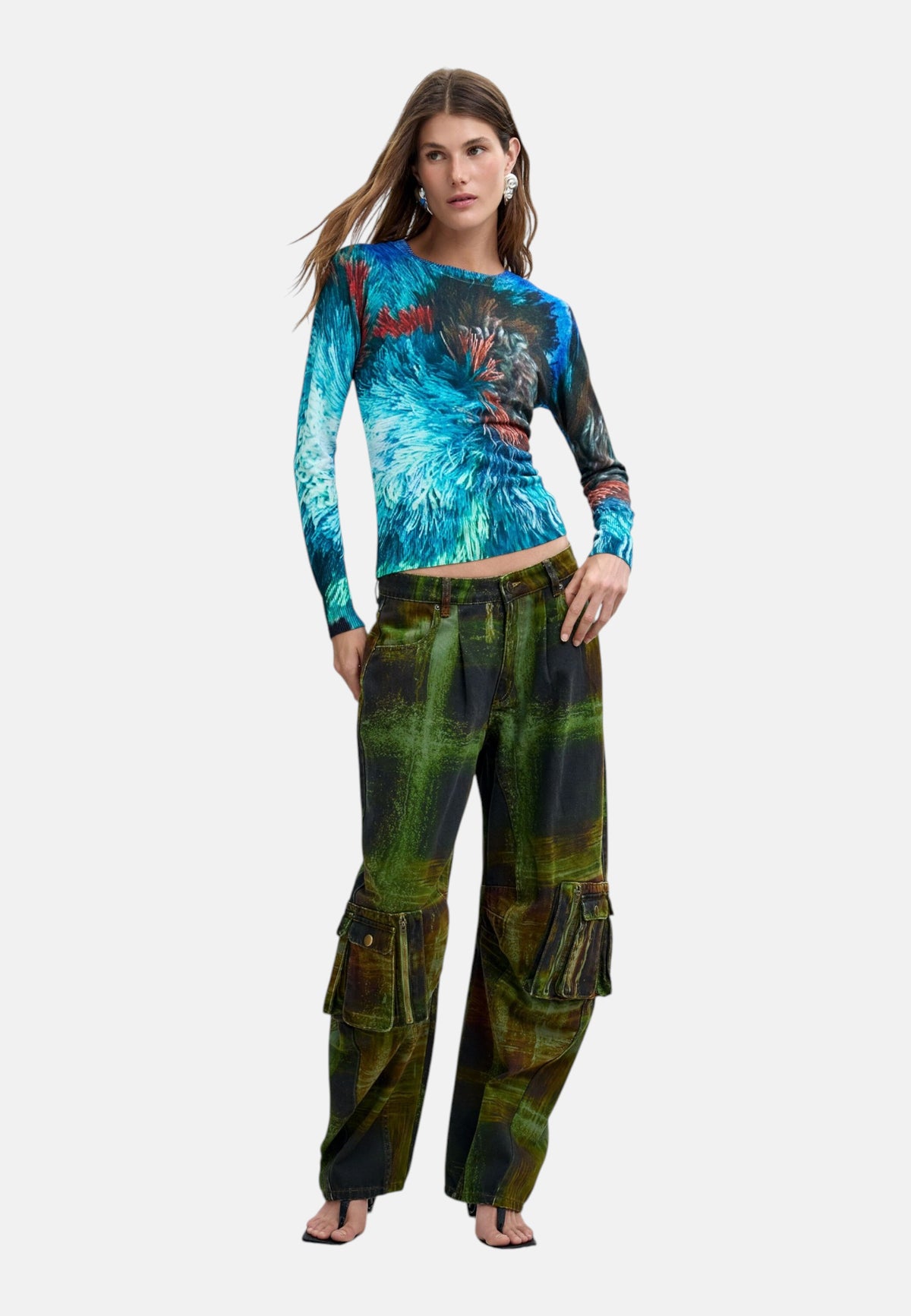 Maglione A Girocollo Donna Desigual Collaborazione M. C. Lacroix, Motivo astratto, Fit regular, Maglia fine, Viscosa Lenzing EcoVero Pompom 26WWJF02
