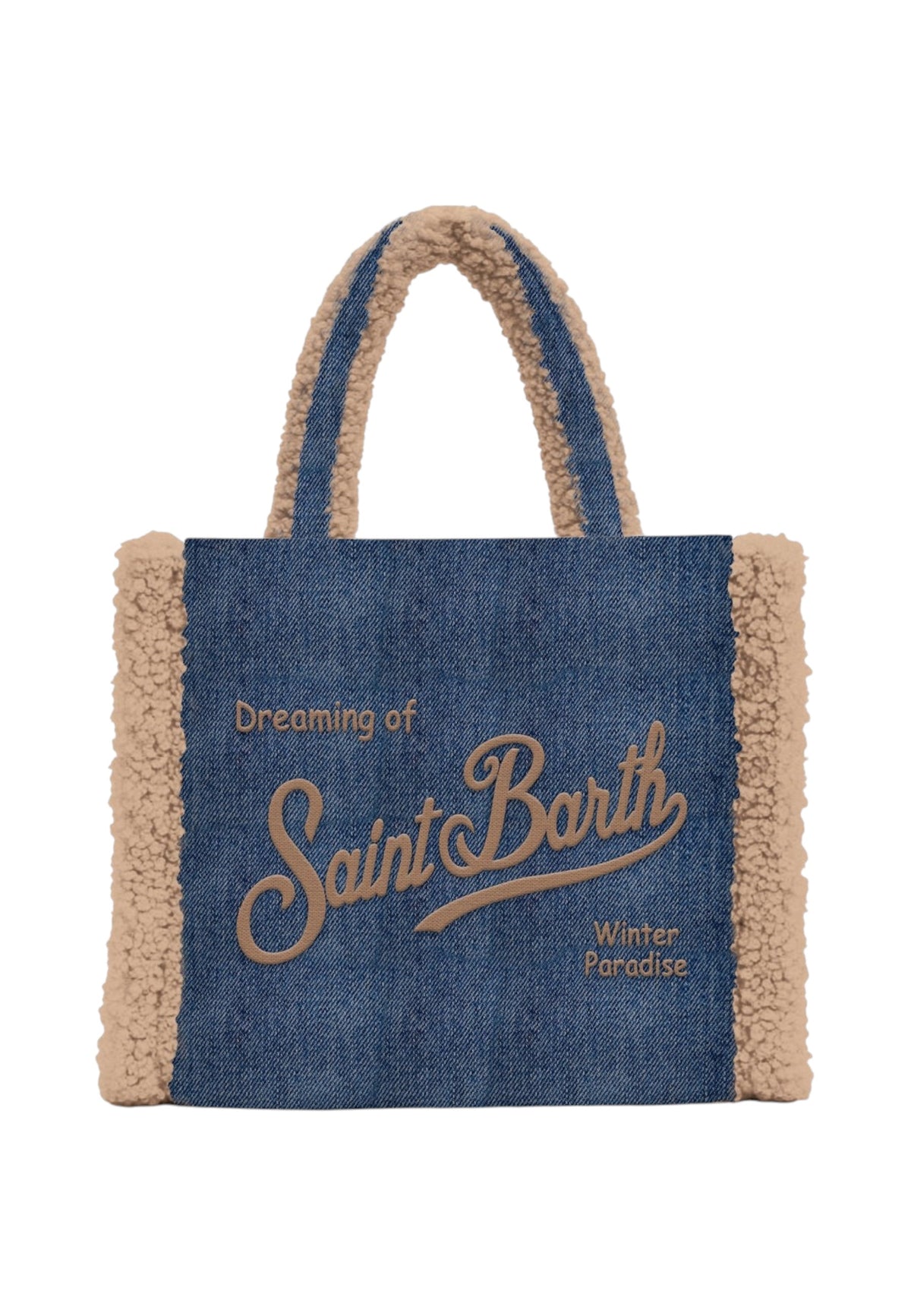 Borsa A Mano Donna Mc2 Saint Barth Logo Sul Davanti, Doppi Manici, Il Logo Saint Barth Sul Davanti Colette Shearling COL0031-DENIM-DARK