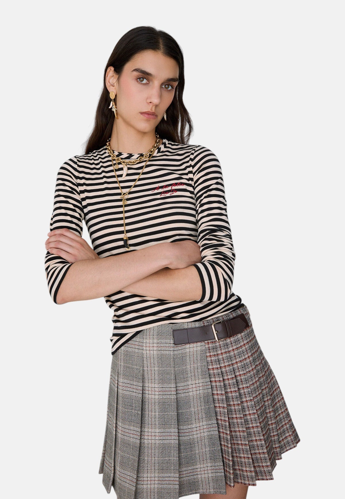 T-Shirt Manica lunga Donna Liu Jo A Righe Con Ricamo  WF6440J3988