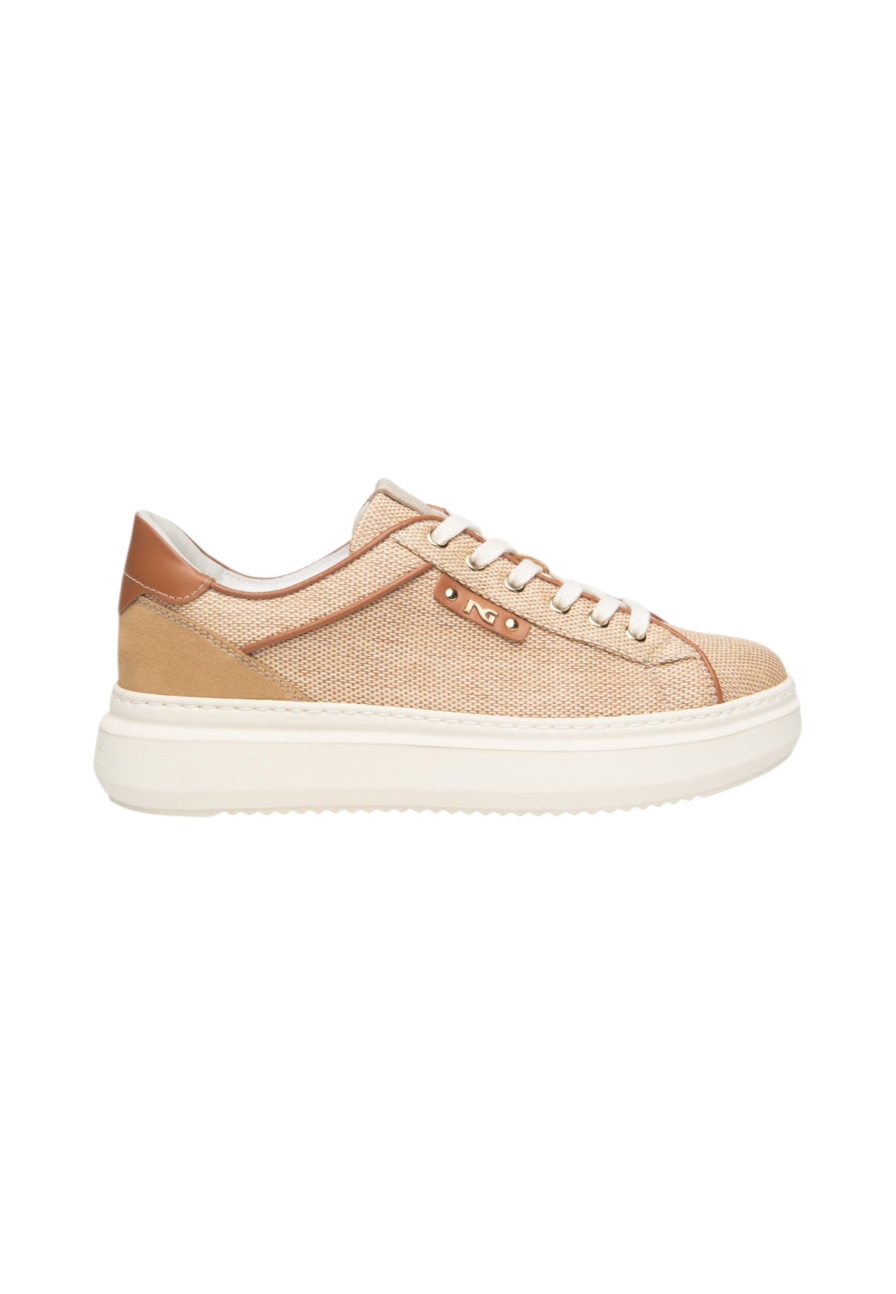 Sneakers Basse Donna Nero Giardini Effetto Paglia Con Inserti In Pelle E Logo Metallico  E615282D