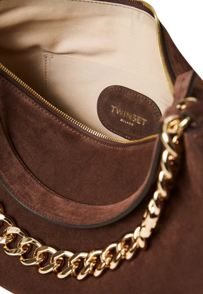 Borsa A Spalla Donna Twinset Grande In Camoscio Manico In Catena Logo  252TB7162