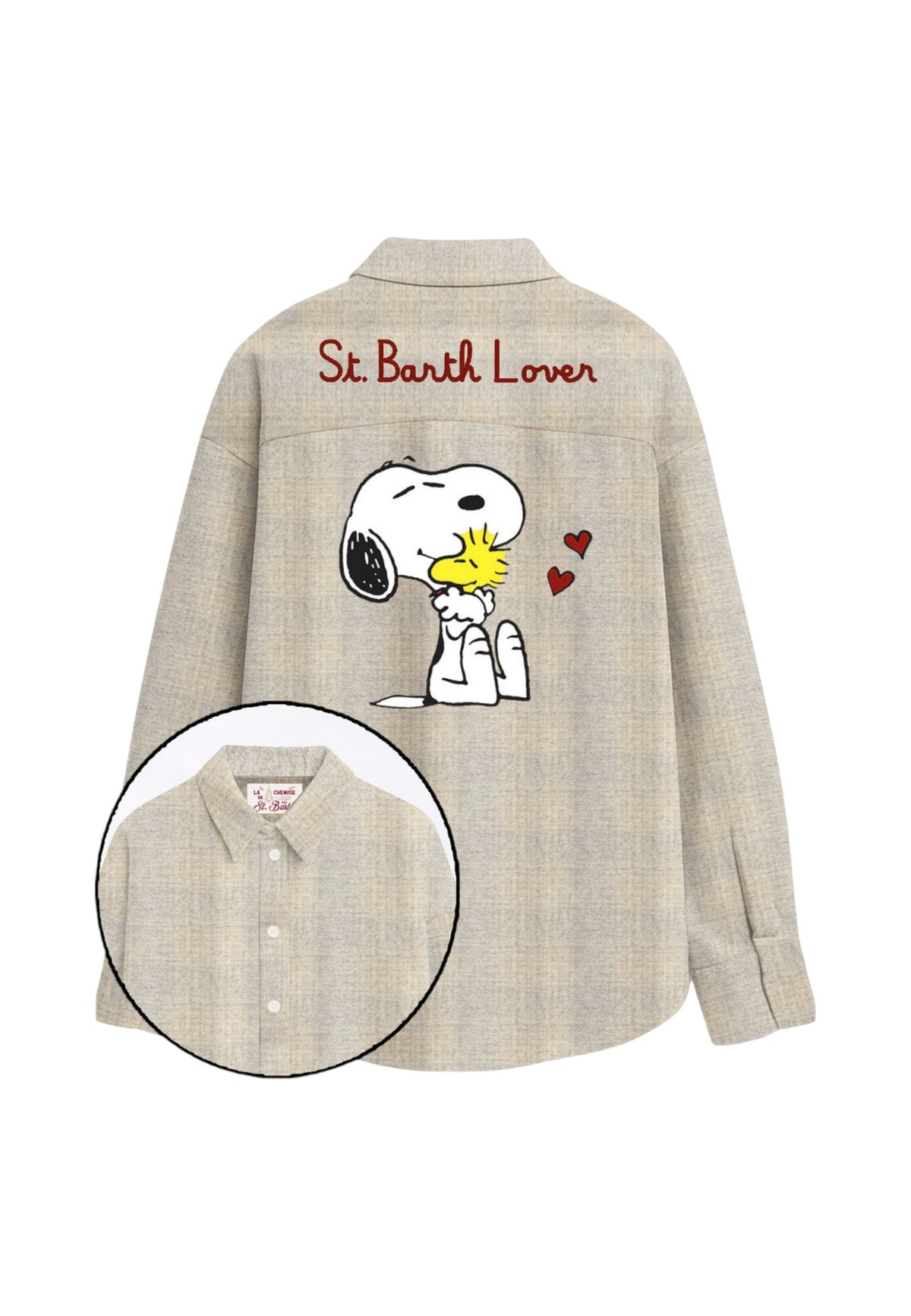 Camicia Manica lunga Donna Mc2 Saint Barth Colletto, Chiusura Con Bottoni, Snoopy Con Woodstock E Cuori Sul Retro Lully Flannel LLU0001-SB-SNOOPY-LOVER-TARTAN
