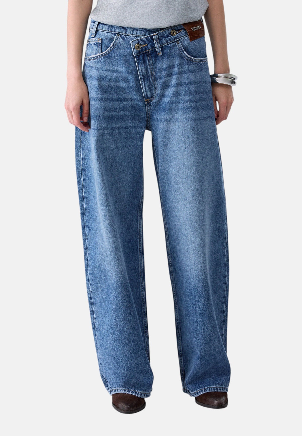 Jeans Wide Leg Donna Liu Jo A Vita Regular Con Chiusura Asimmetrica Straight Awry UF6160D4854
