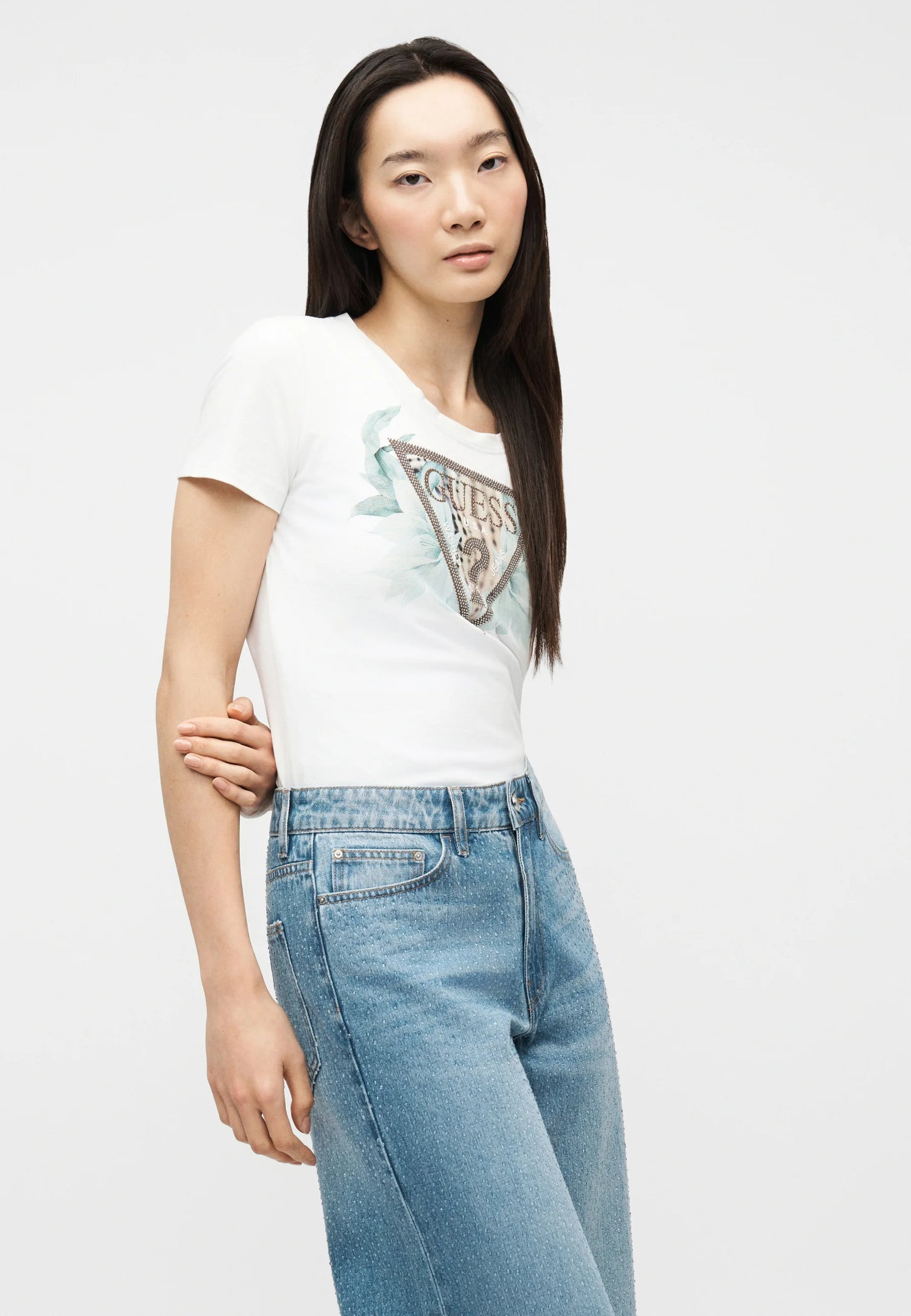 T-Shirt Manica Corta Donna Guess  Flower Triangle W6GI12K3027