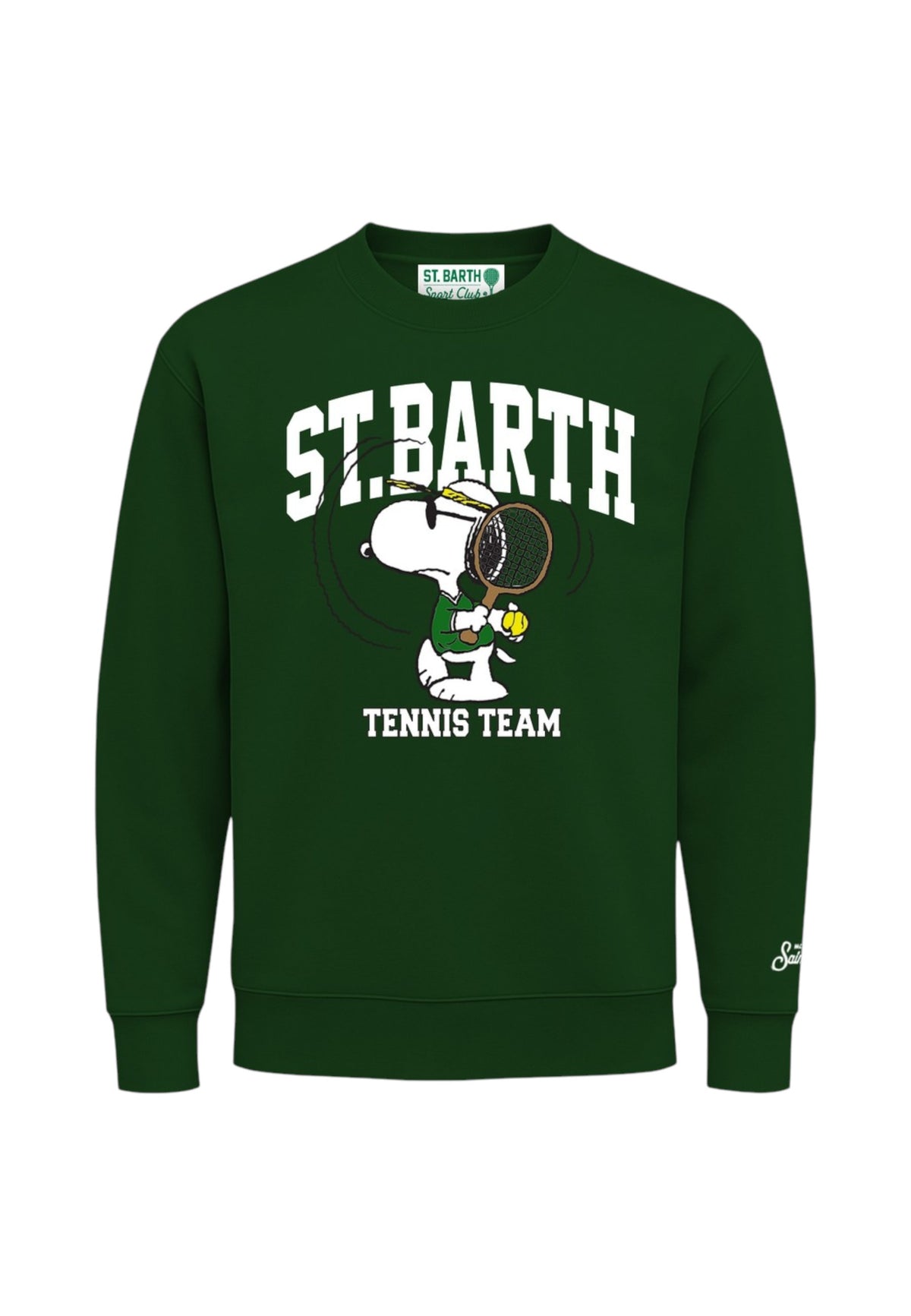 Felpa A Girocollo Uomo Mc2 Saint Barth Maniche Lunghe, Polsi E Fondo A Coste, Snoopy Con Racchetta E Scritta St. Barth Tennis Team Soho N SOH0004-SNOOPY-STB-TENNIS