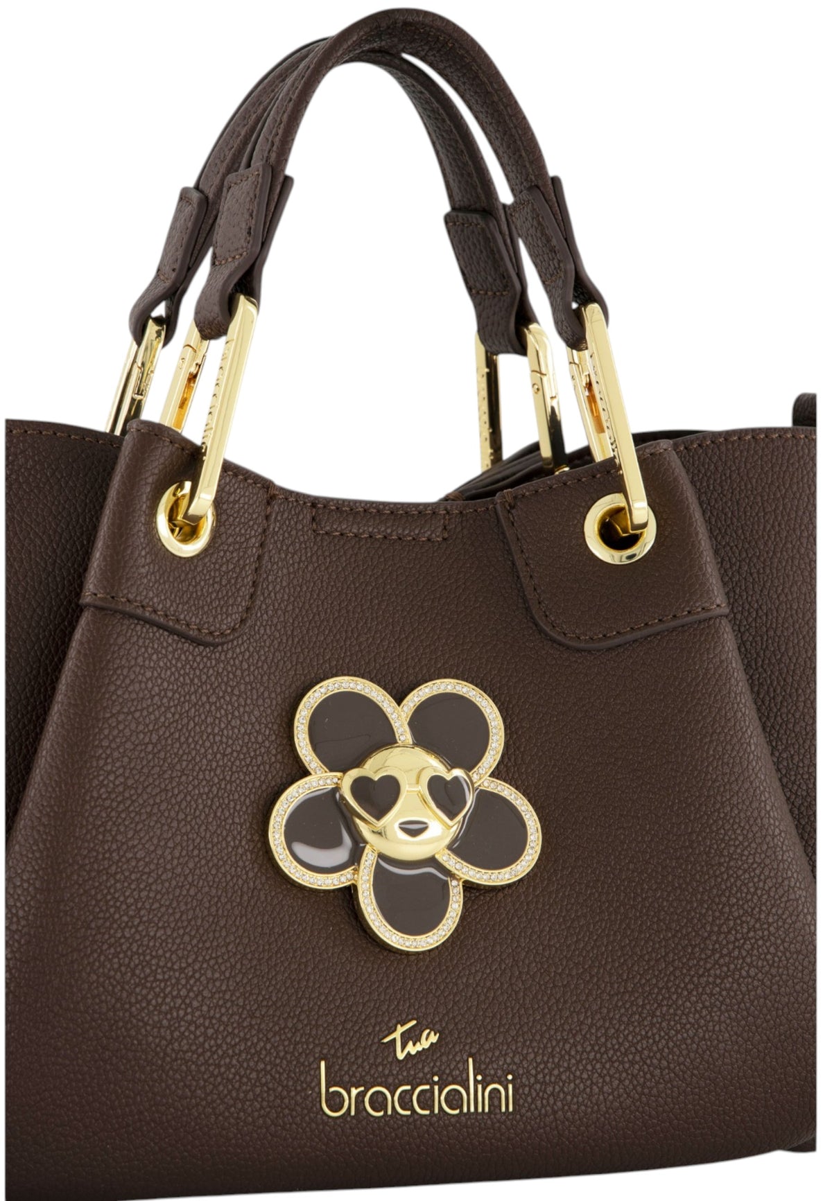 Borsa A Mano Donna Braccialini A Bauletto, Doppio con tracolla removibile e regolabile, Chiusura con clip, Con pochette interna removibile, Charm gioiello a forma di margherita, Dimensioni: 25 x 10.5 x 18 Cm Amy Bijoux B19210YY
