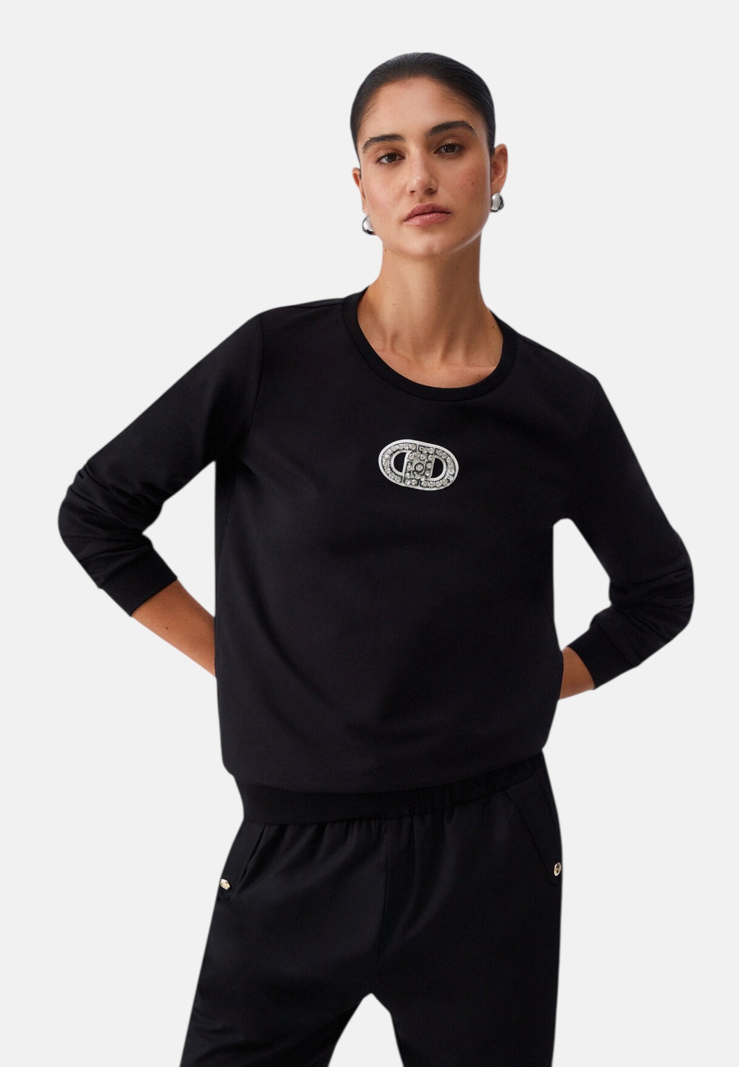 Felpa A Girocollo Donna Liu Jo Logo Strass Linea Eco TA6073FS090