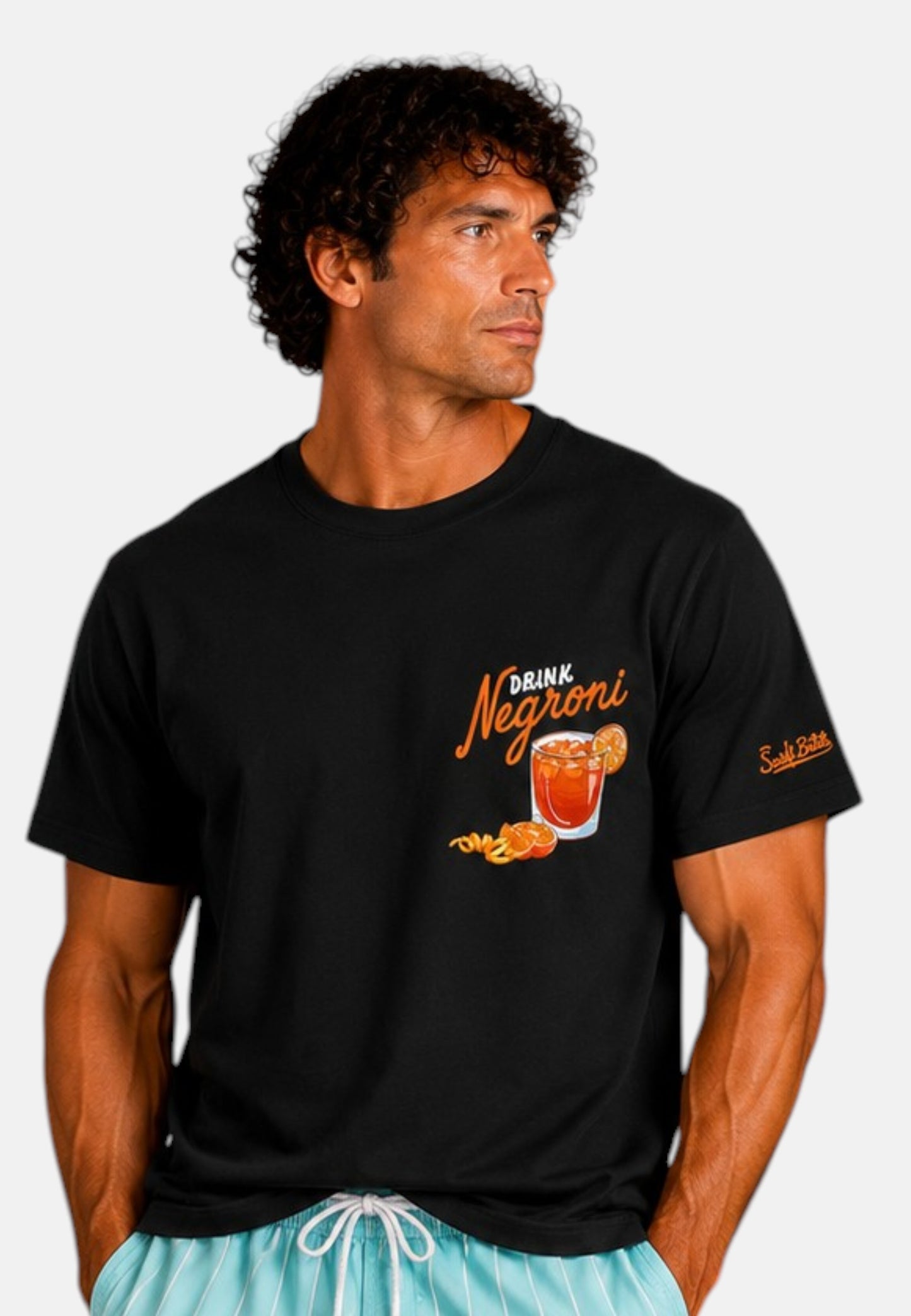 T-Shirt Manica Corta Uomo Mc2 Saint Barth Stampa/Ricamo Fronte E Retro Drink Negroni Portland PRL0002