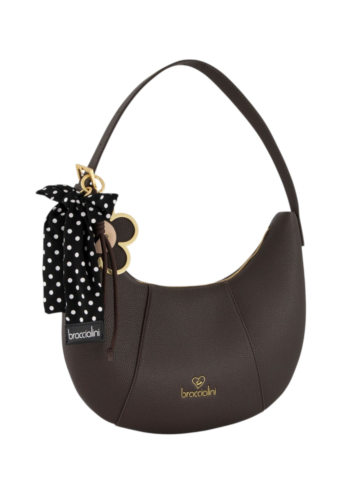 Borsa A Spalla Donna Braccialini Hobo, Singolo, Chiusura con zip, Una tasca interna portacellulare, Charm removibile con margherita e fiocco a pois, Dimensioni: 32.5 x 7 x 29 Cm Beth B19227YY