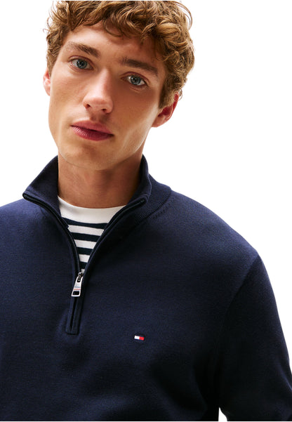 Maglione Collo Alto Uomo Tommy Hilfiger Con Mezza Zip Essential Cotton MW0MW37331