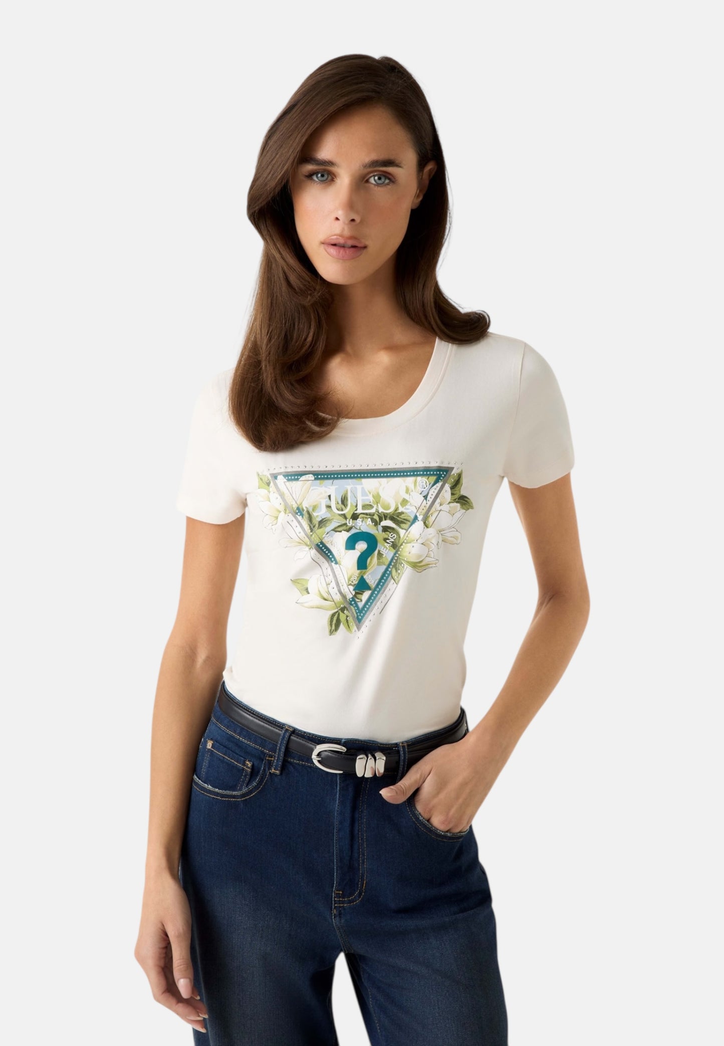 T-Shirt Manica Corta Donna Guess  Camelia Triangle W6RI35J1314