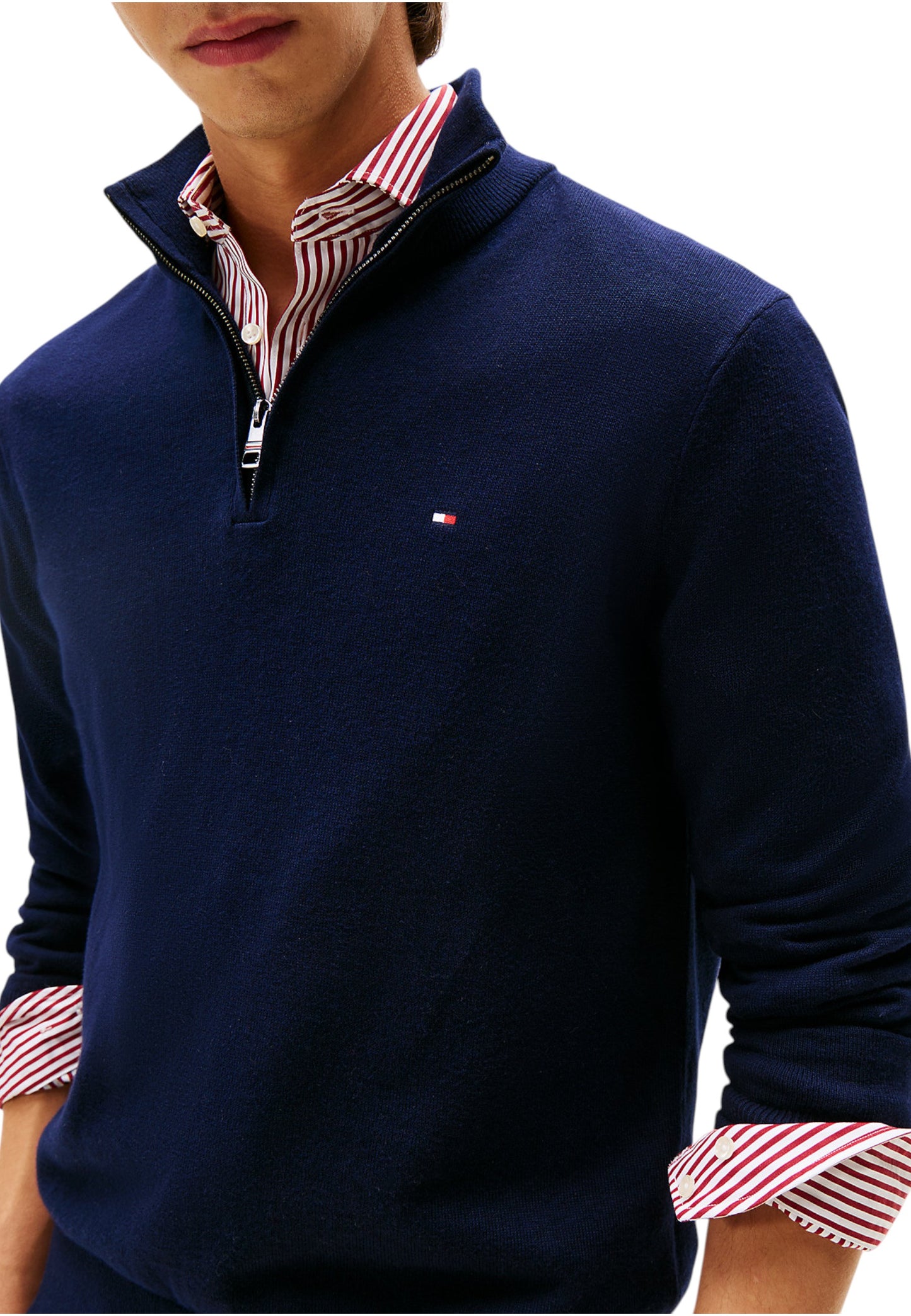 Maglione Collo Alto Uomo Tommy Hilfiger Con Mezza Zip Organic Cotton Cashmere Pima MW0MW28049