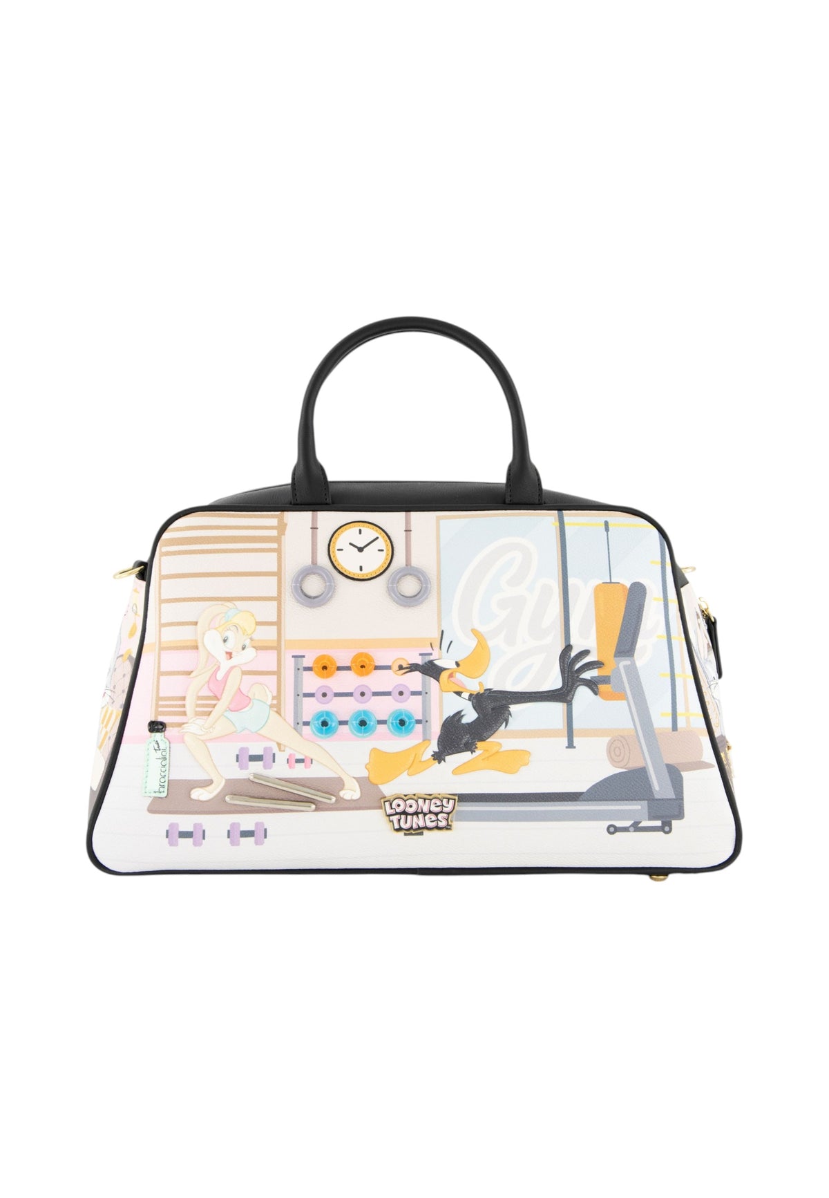 Borsa A Mano Donna Braccialini A Bauletto, Doppio con tracolla removibile e regolabile, Chiusura con zip, Due tasche interne, una con zip e una aperta, Stampa illustrata Looney Tunes, Dimensioni: 36.5 x 15 x 22 Cm Allround LT LT291YY
