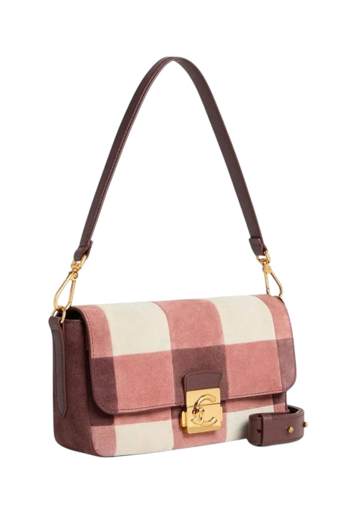 Borsa A Spalla Donna Coccinelle Motivo Vichy, In camoscio, Chiusura con dettaglio lock C-Me Lock Vi.p E1V5S120201