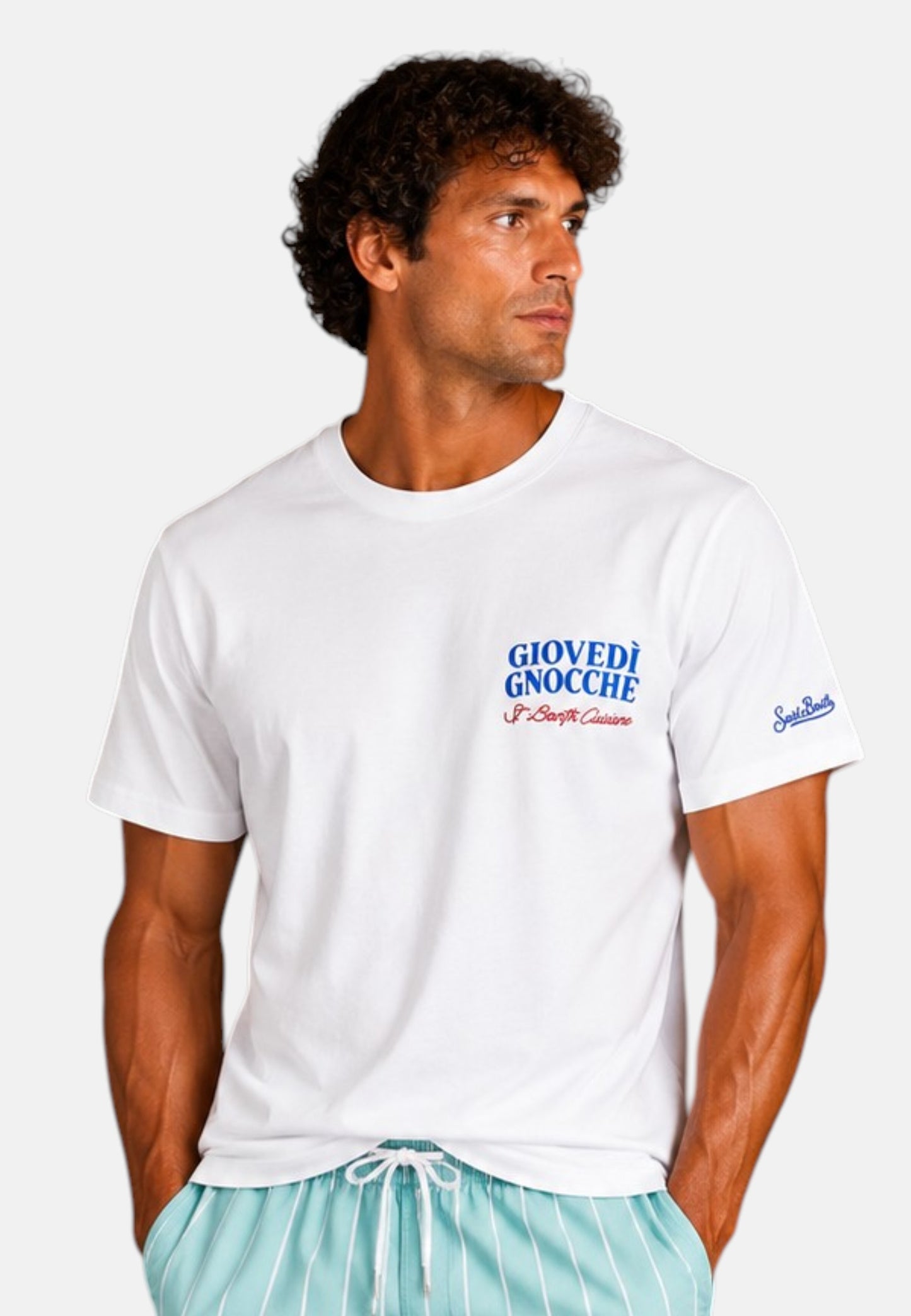 T-Shirt Manica Corta Uomo Mc2 Saint Barth Stampa/Ricamo Fronte E Retro Giovedi Gnocche Portland PRL0002