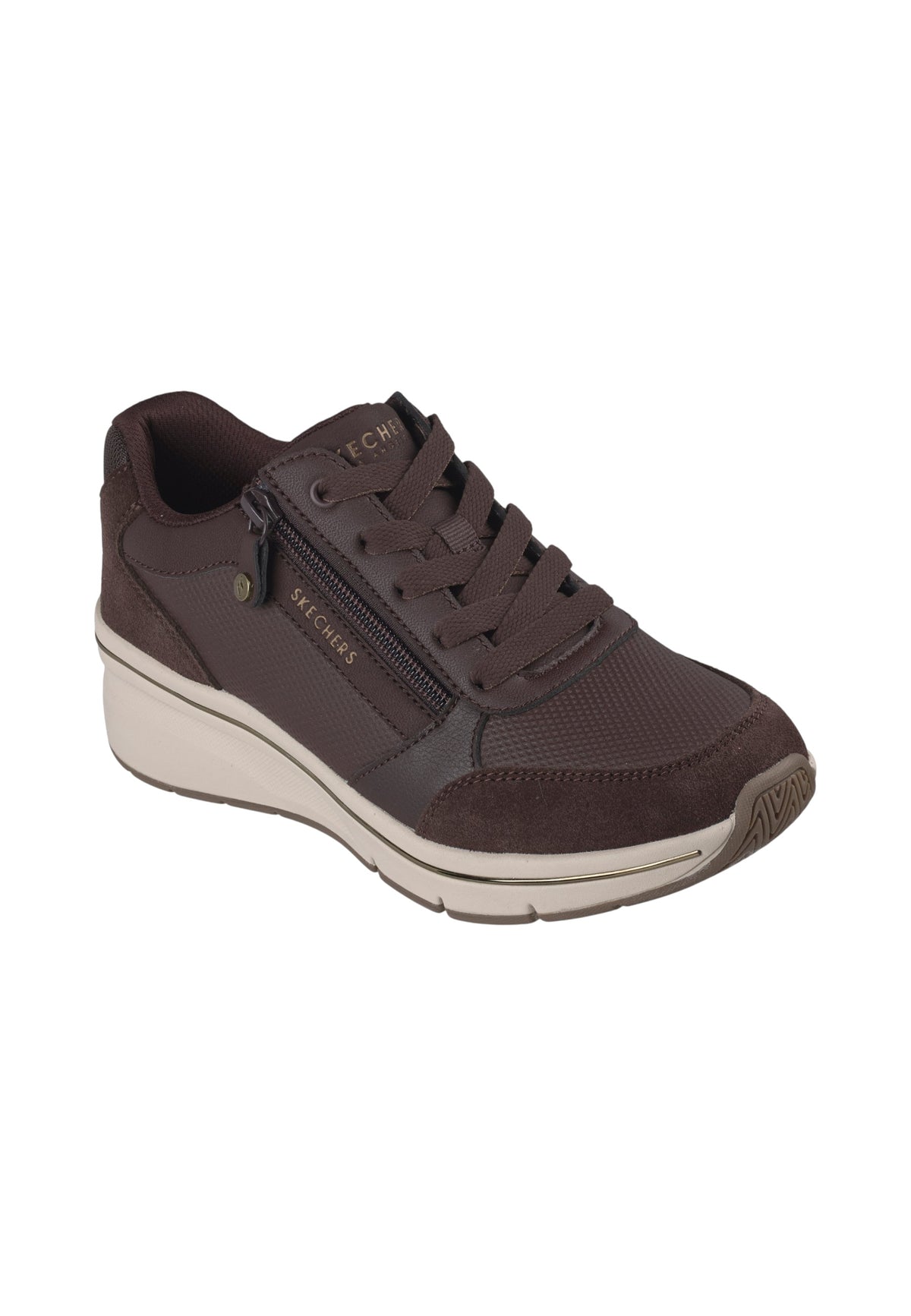 Sneakers Basse Donna Skechers Air-Cooled Memory Foam, Zeppa nascosta Wedge Fit, Cerniera laterale, Inserti in pelle scamosciata Billion Flex - Luxe Up 190370