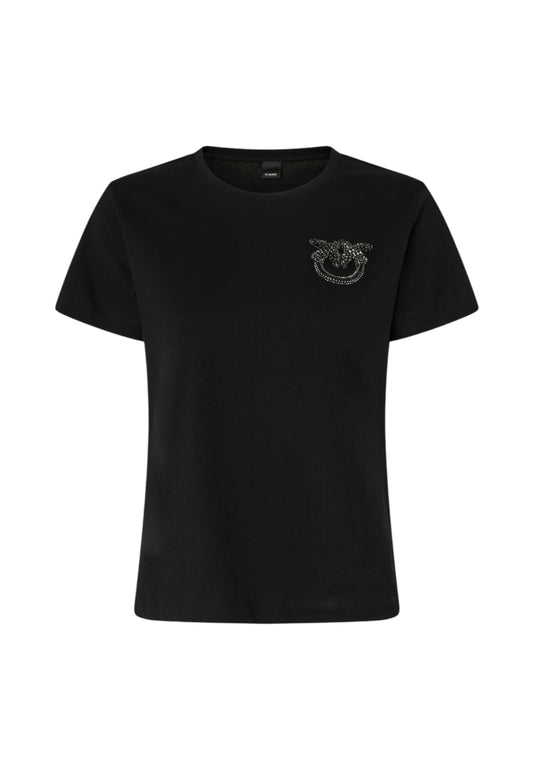 T-Shirt Manica Corta Donna Pinko Ricamo Logo Love Birds In Cristalli Nambrone 103320A2RN