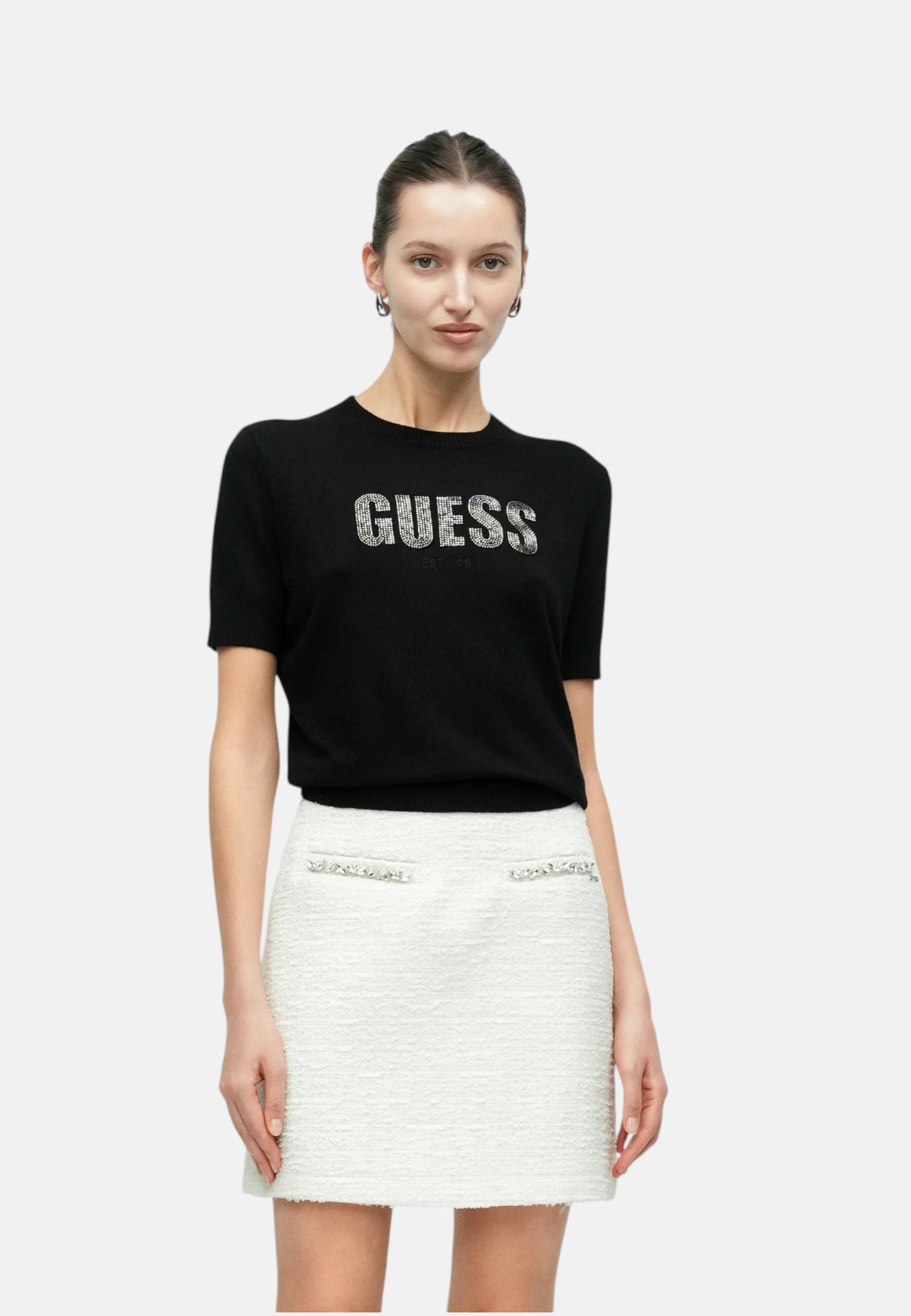 Maglia A Girocollo Donna Guess Manica Corta Norah Logo W6RR47Z2NQ2