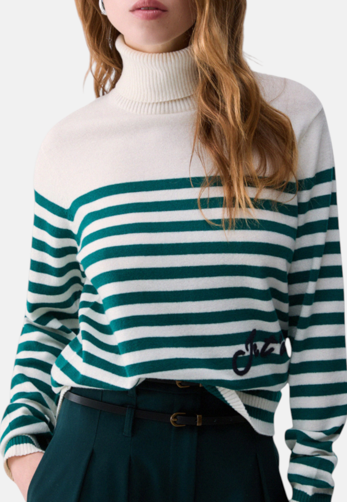 Maglione Collo Alto Donna Liu Jo A Righe Con Ricamo  WF6387MA88R
