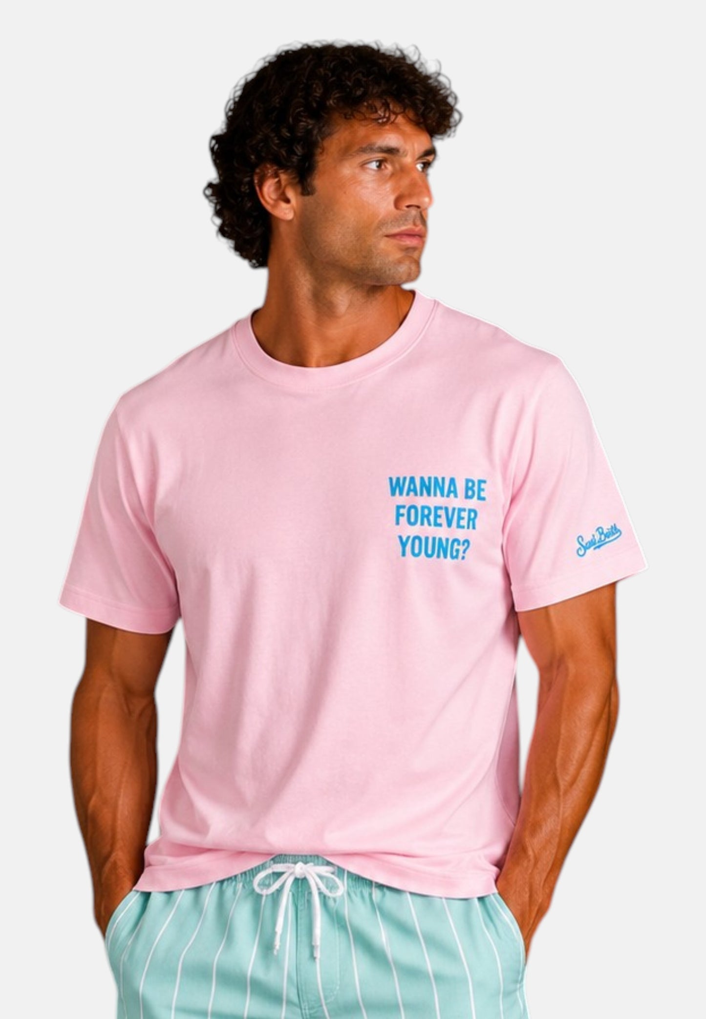 T-Shirt Manica Corta Uomo Mc2 Saint Barth Stampa/Ricamo Fronte E Retro Forever Young Portland PRL0002