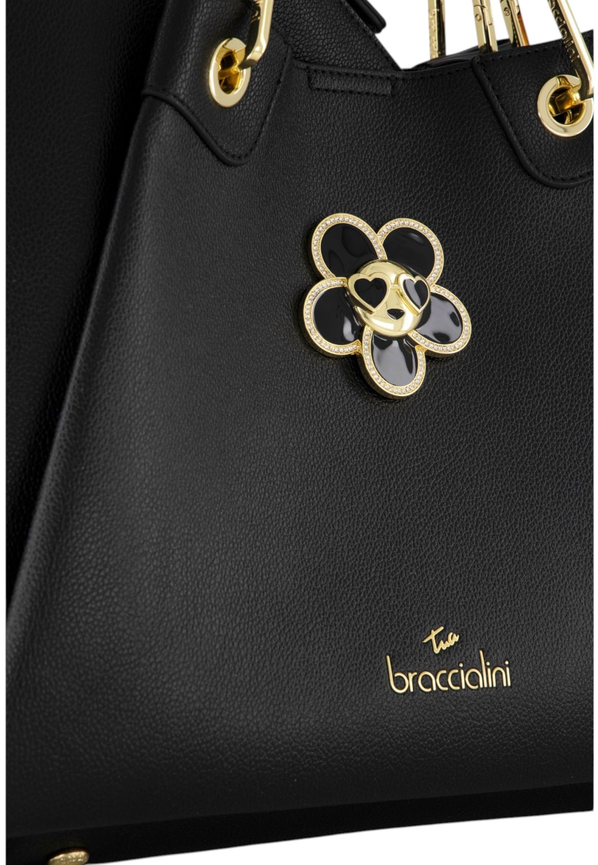 Borsa A Mano Donna Braccialini A Bauletto, Doppio con tracolla removibile e regolabile, Chiusura con clip, Con pochette interna removibile, Charm gioiello a forma di margherita, Dimensioni: 36 x 17 x 29 Cm Amy Bijoux B19212YY